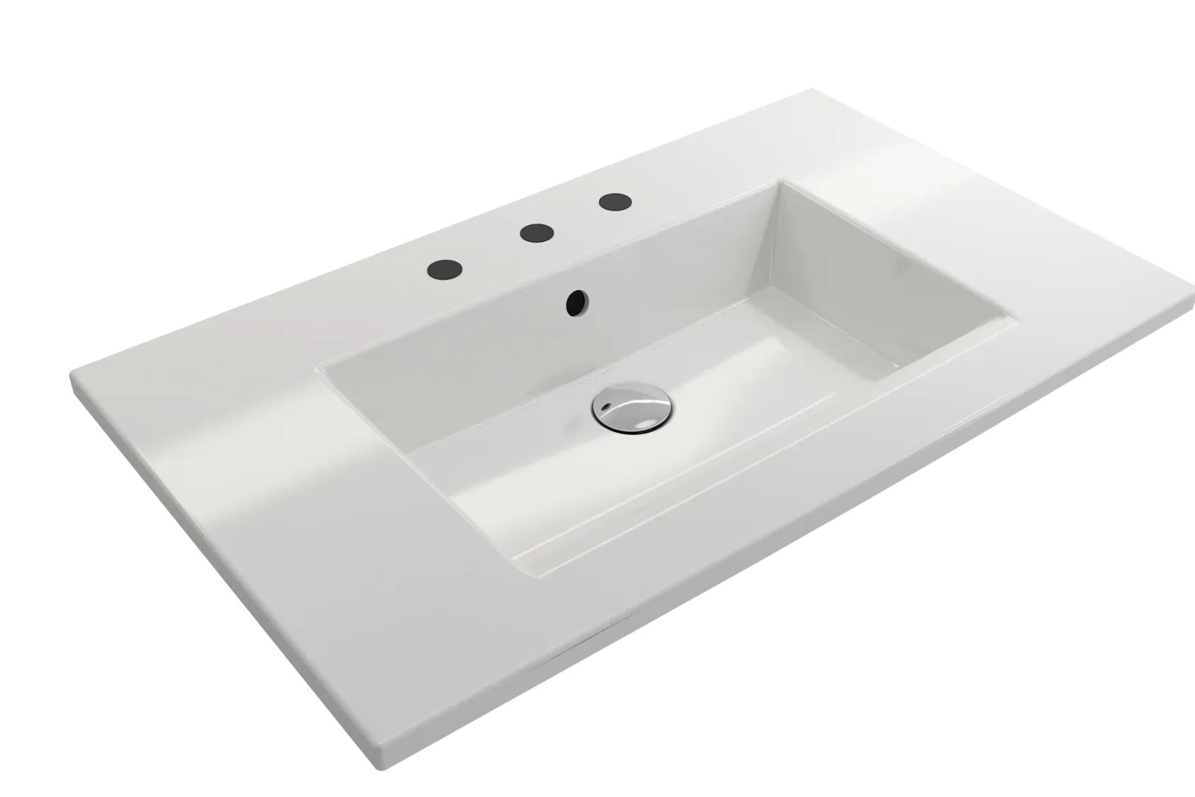 BOCCHI Ravenna 32" Rectangle Wallmount Fireclay Bathroom Sink, White, 3 Faucet Hole, 1113-001-0127
