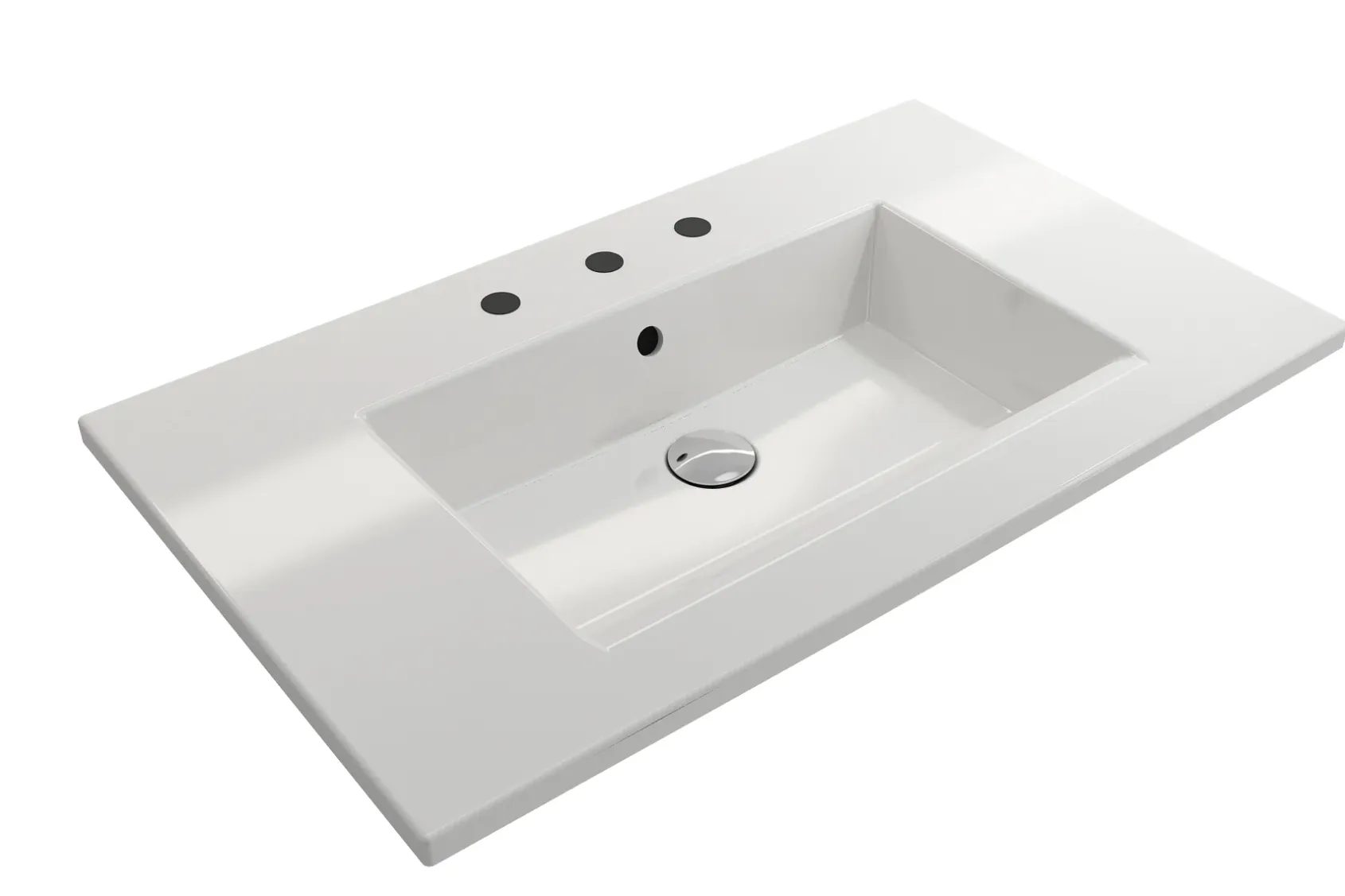 BOCCHI Ravenna 32" Rectangle Wallmount Fireclay Bathroom Sink, White, 3 Faucet Hole, 1113-001-0127