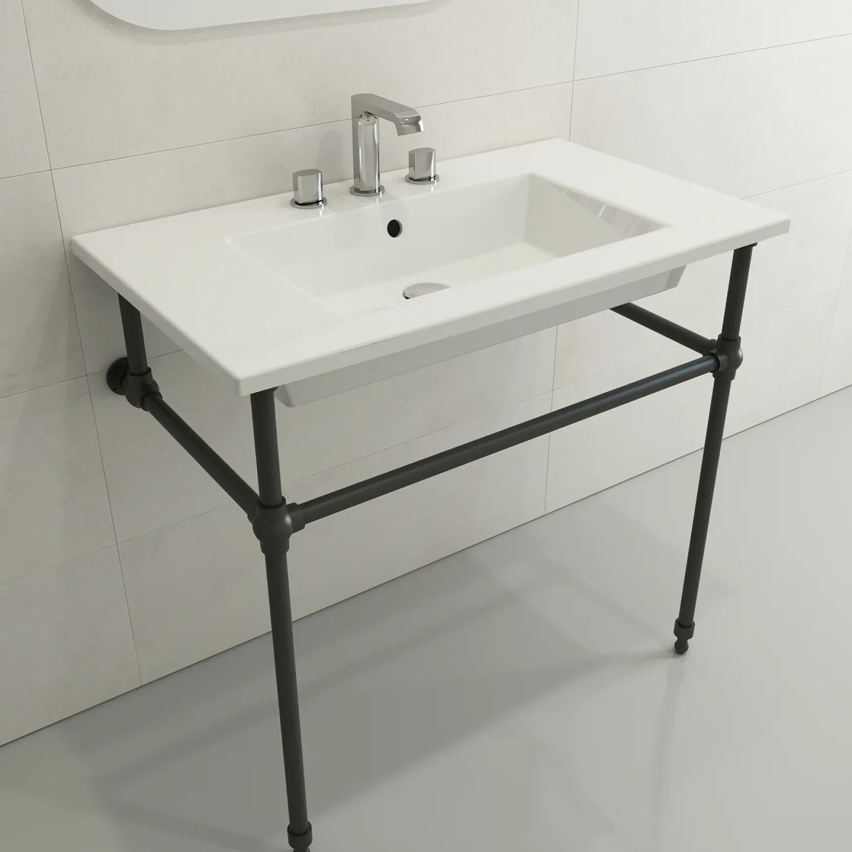BOCCHI Ravenna 32" Rectangle Wallmount Fireclay Bathroom Sink, White, 3 Faucet Hole, 1113-001-0127