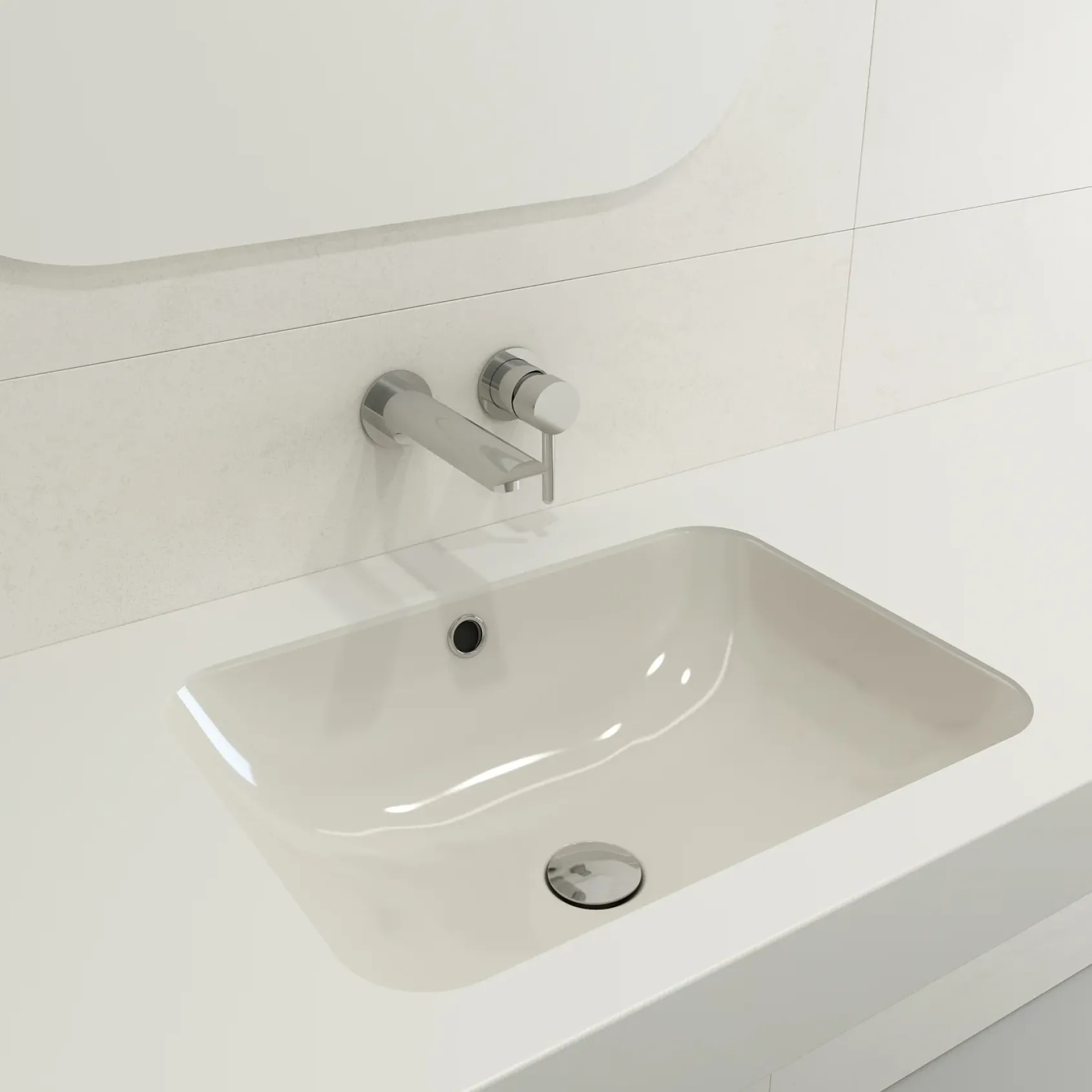BOCCHI Scala 22" Rectangle Undermount Fireclay Bathroom Sink, Biscuit, 1006-014-0125