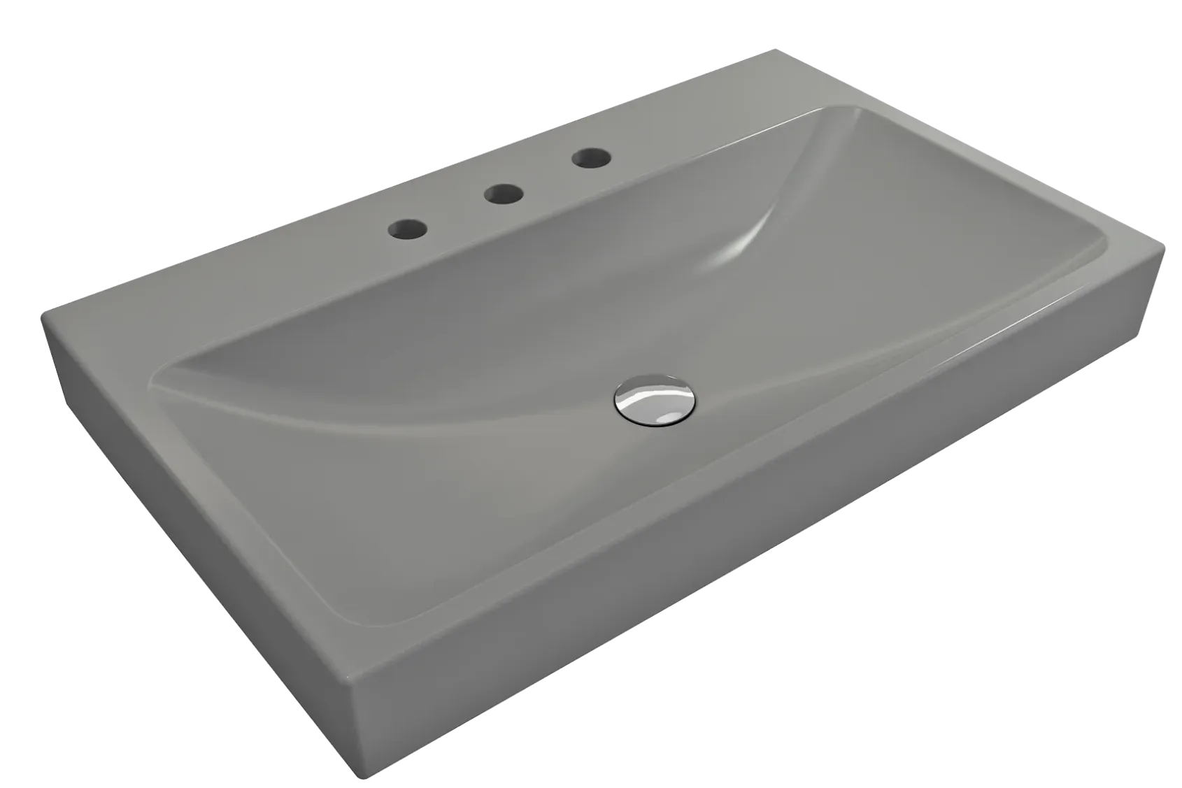 BOCCHI Scala 32" Rectangle Wallmount Fireclay Bathroom Sink, Matte Gray, 3 Faucet Hole, 1078-006-0127