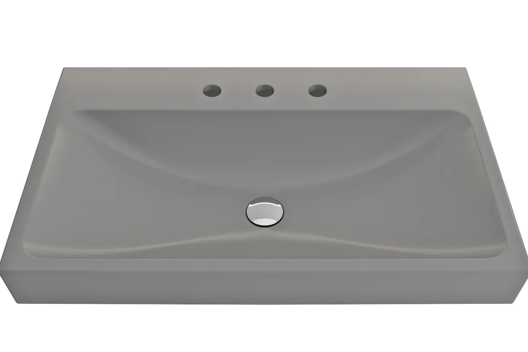 BOCCHI Scala 32" Rectangle Wallmount Fireclay Bathroom Sink, Matte Gray, 3 Faucet Hole, 1078-006-0127