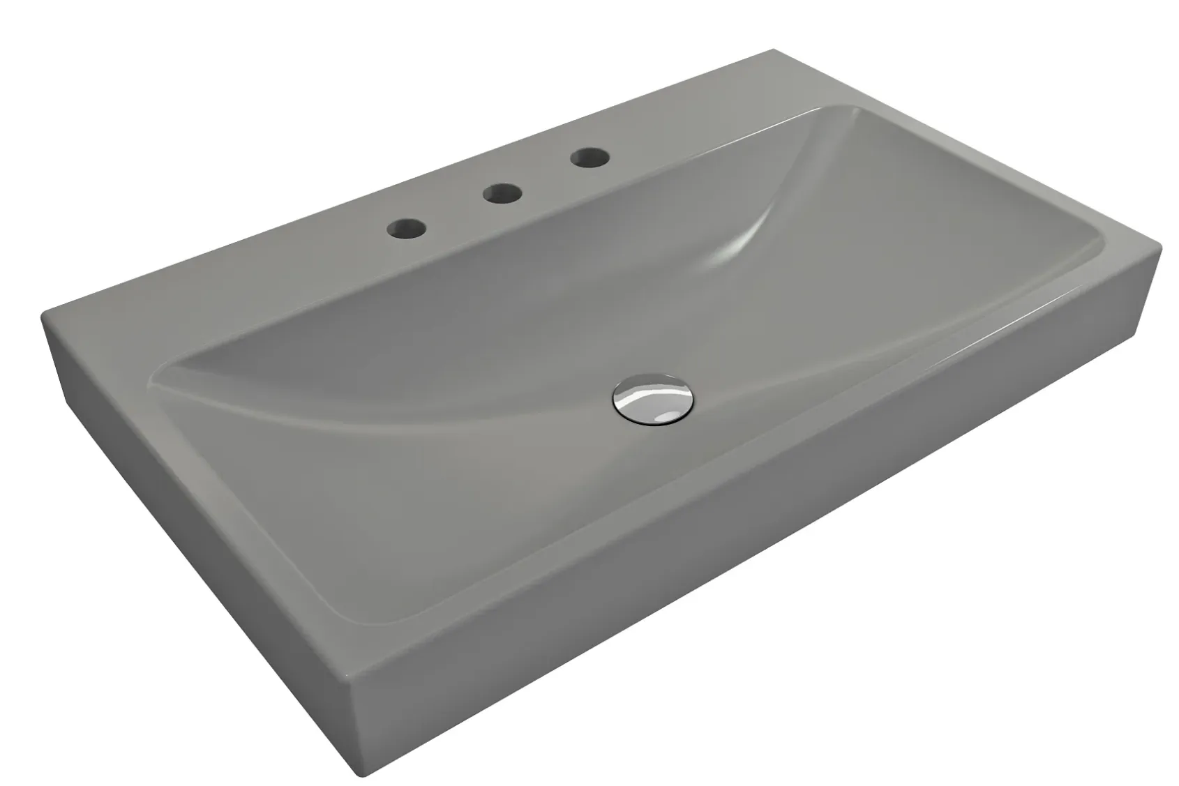 BOCCHI Scala 32" Rectangle Wallmount Fireclay Bathroom Sink, Matte Gray, 3 Faucet Hole, 1078-006-0127