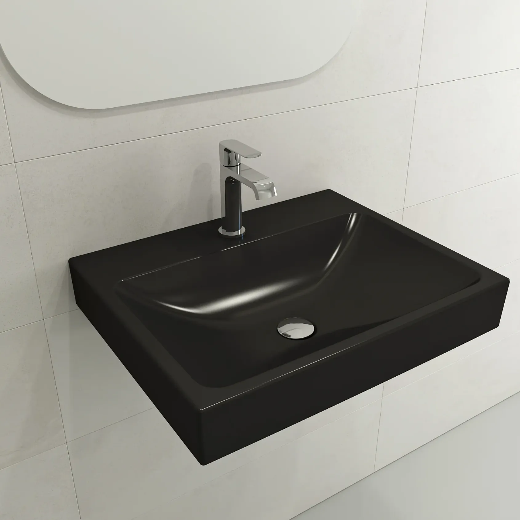 BOCCHI Scala 24" Rectangle Wallmount Fireclay Bathroom Sink, Matte Black, Single Faucet Hole, 1077-004-0126