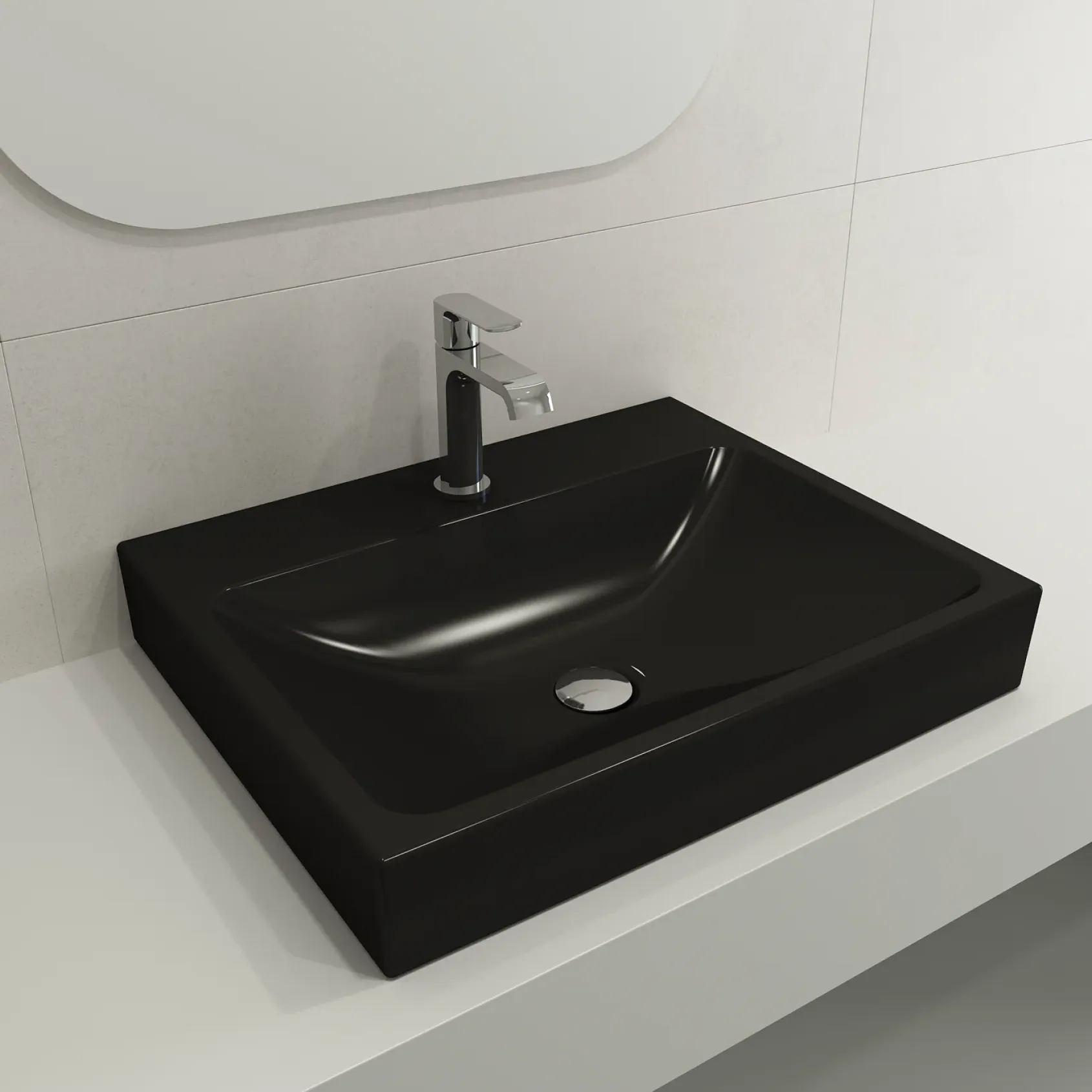 BOCCHI Scala 24" Rectangle Wallmount Fireclay Bathroom Sink, Matte Black, Single Faucet Hole, 1077-004-0126