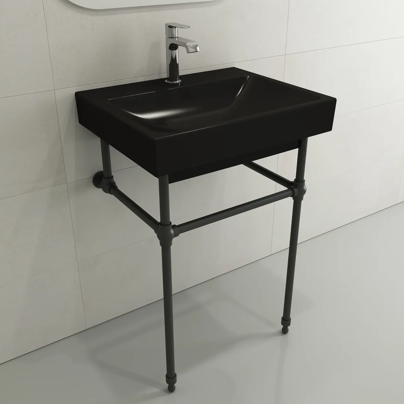 BOCCHI Scala 24" Rectangle Wallmount Fireclay Bathroom Sink, Matte Black, Single Faucet Hole, 1077-004-0126