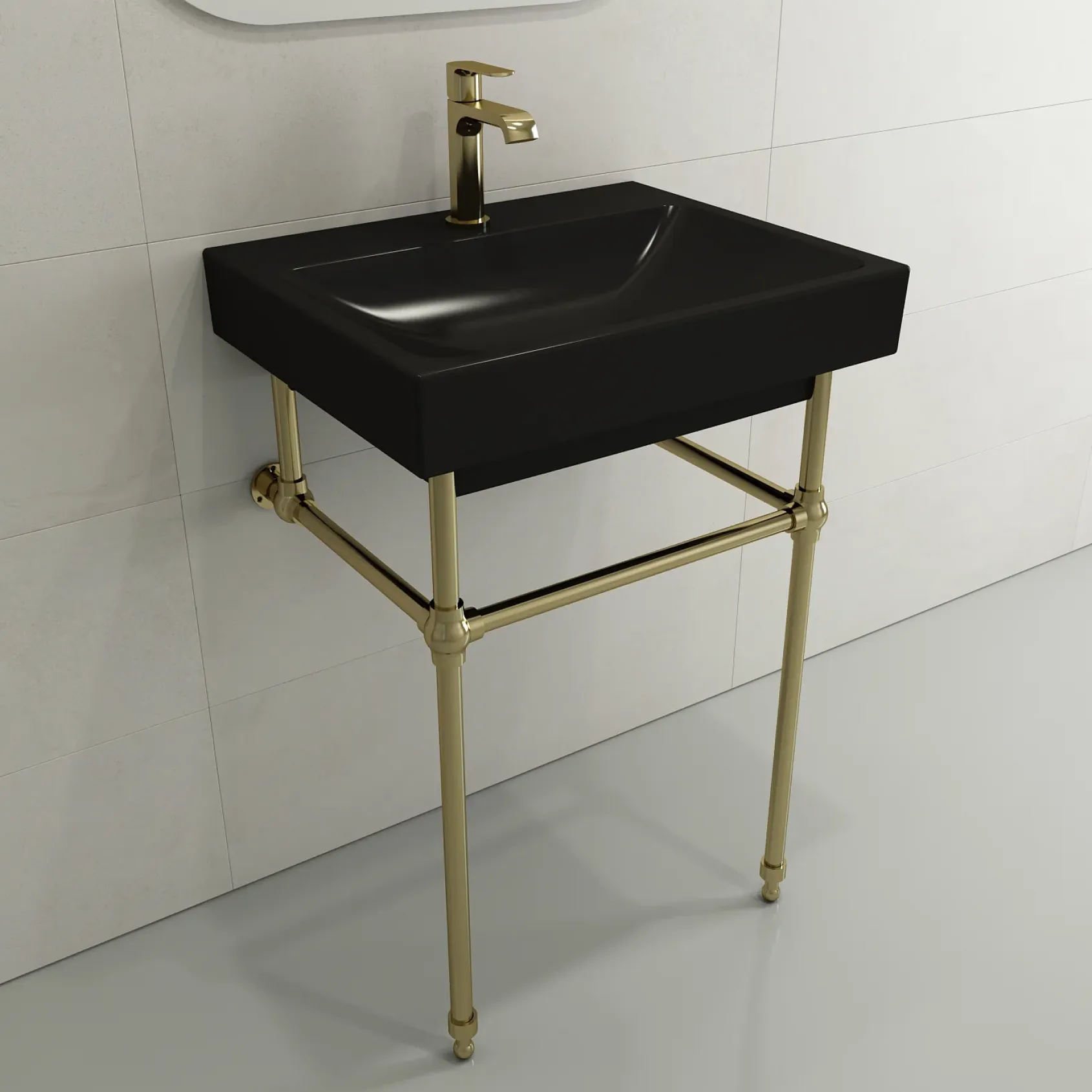 BOCCHI Scala 24" Rectangle Wallmount Fireclay Bathroom Sink, Matte Black, Single Faucet Hole, 1077-004-0126