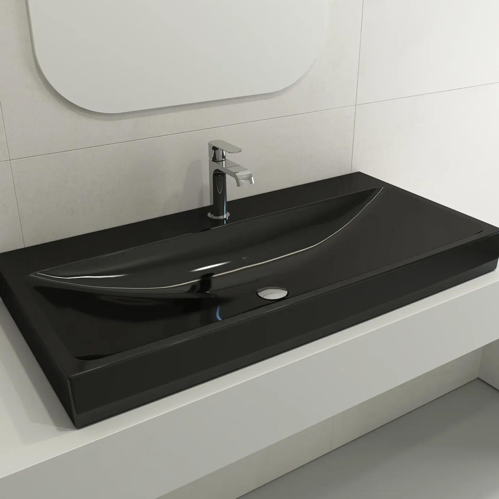 BOCCHI Scala 40" Rectangle Wallmount Fireclay Bathroom Sink, Black, Single Faucet Hole, 1079-005-0126