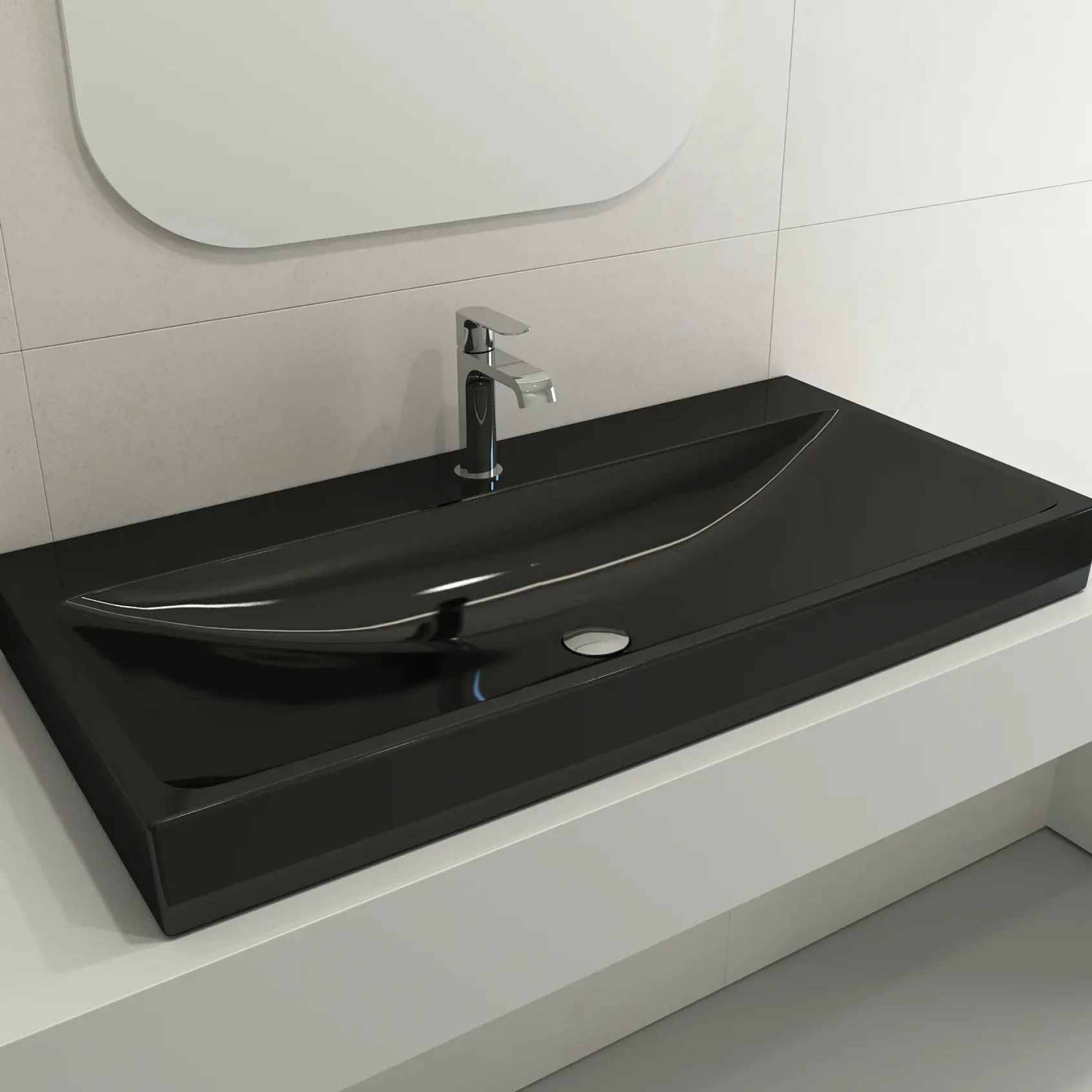 BOCCHI Scala 40" Rectangle Wallmount Fireclay Bathroom Sink, Black, Single Faucet Hole, 1079-005-0126