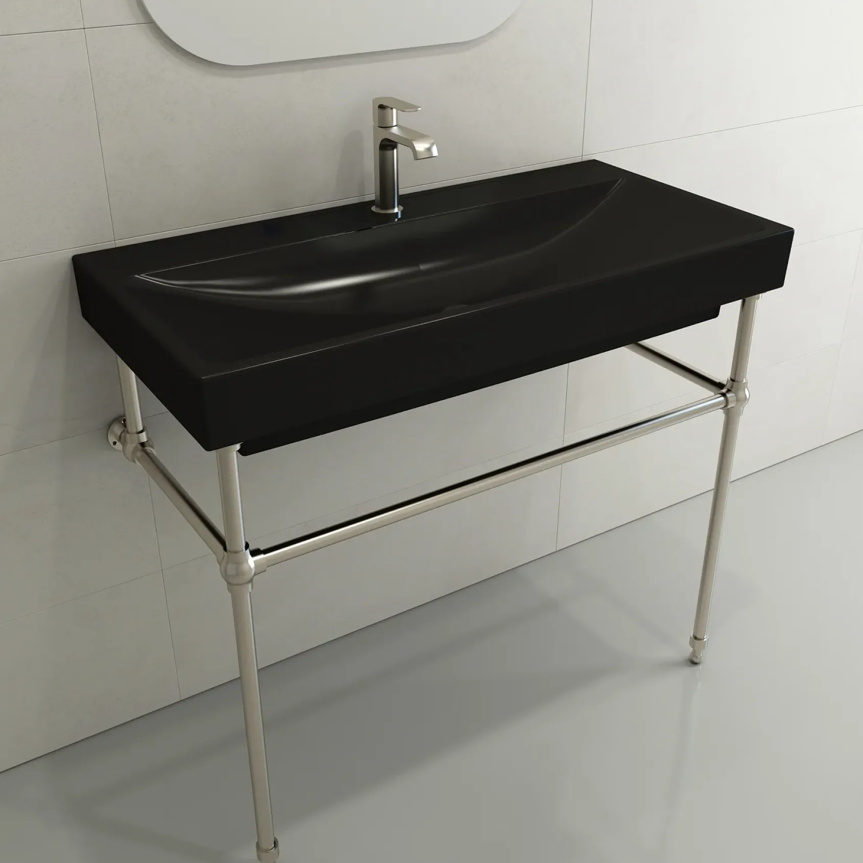 BOCCHI Scala 40" Rectangle Wallmount Fireclay Bathroom Sink, Black, Single Faucet Hole, 1079-005-0126