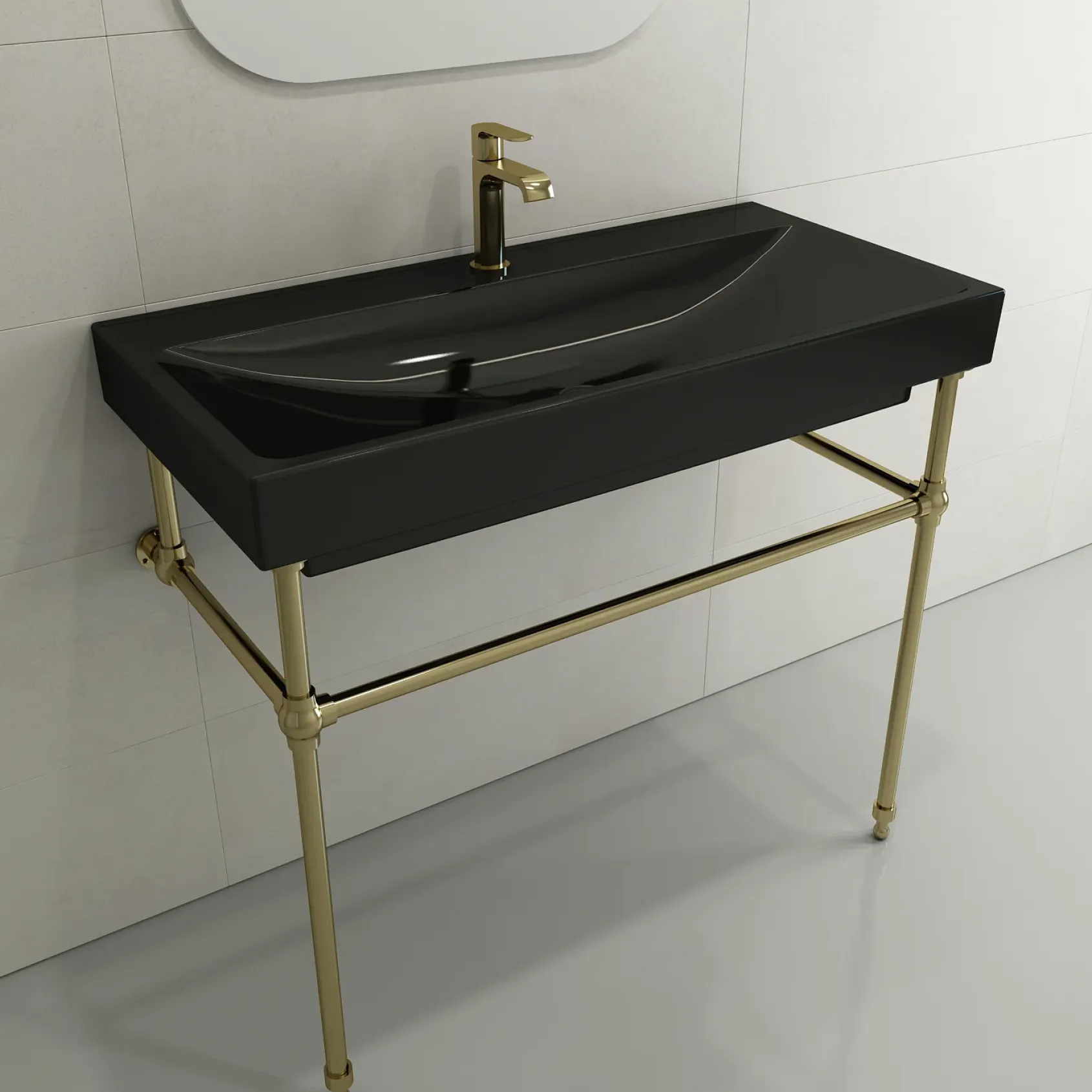 BOCCHI Scala 40" Rectangle Wallmount Fireclay Bathroom Sink, Black, Single Faucet Hole, 1079-005-0126