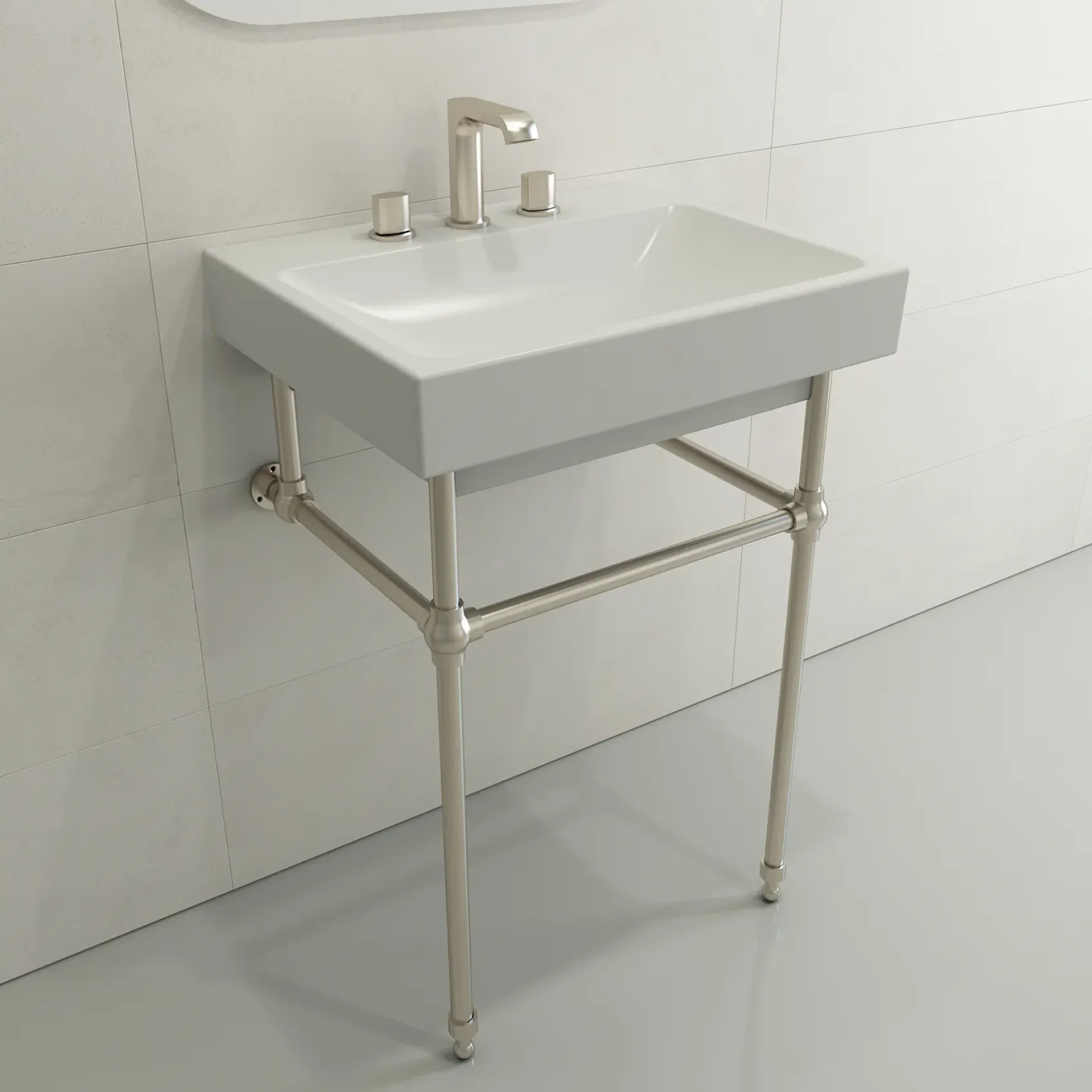 BOCCHI Scala 24" Rectangle Wallmount Fireclay Bathroom Sink, Matte White, 3 Faucet Hole, 1077-002-0127