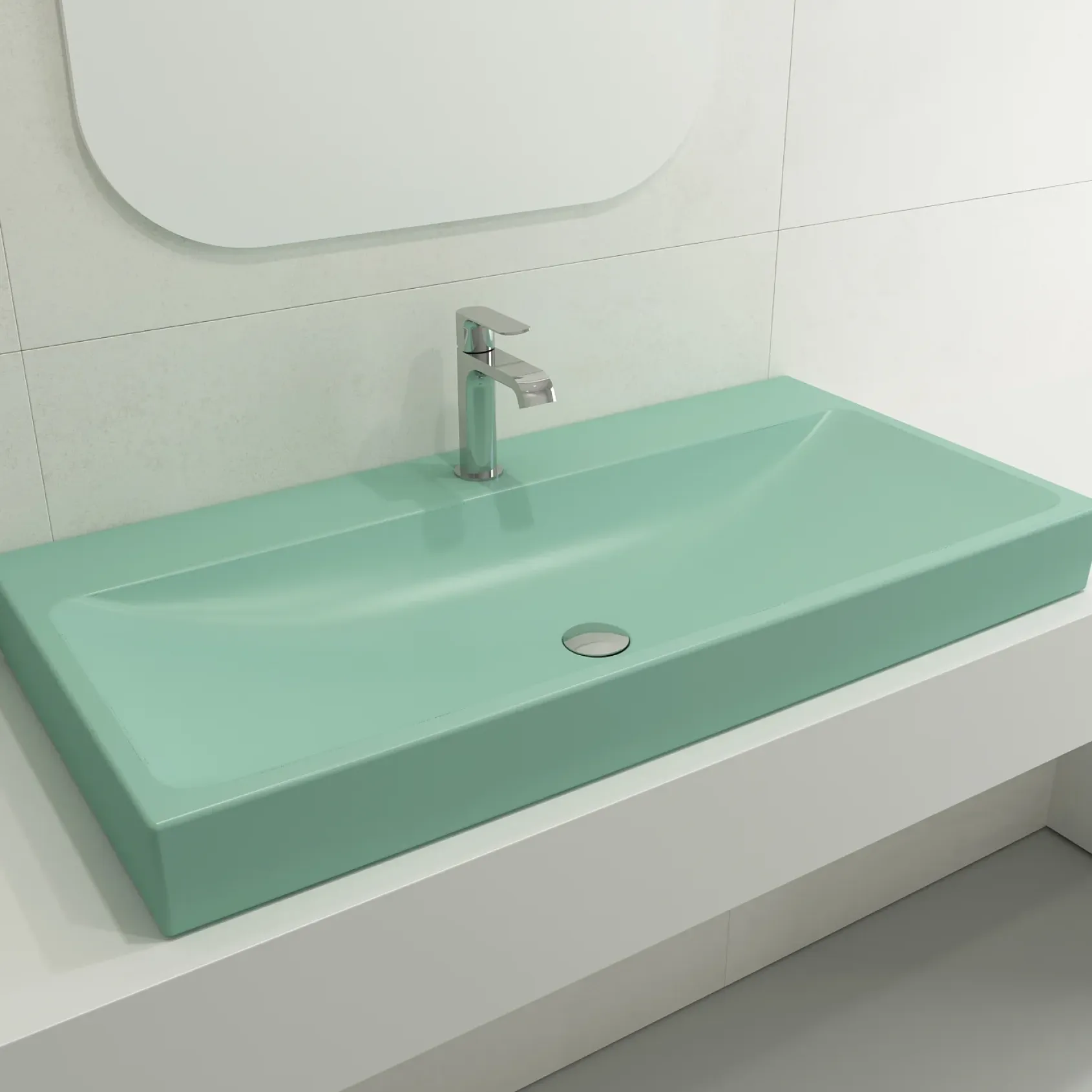 BOCCHI Scala 40" Rectangle Wallmount Fireclay Bathroom Sink, Matte Mint Green, Single Faucet Hole, 1079-033-0126