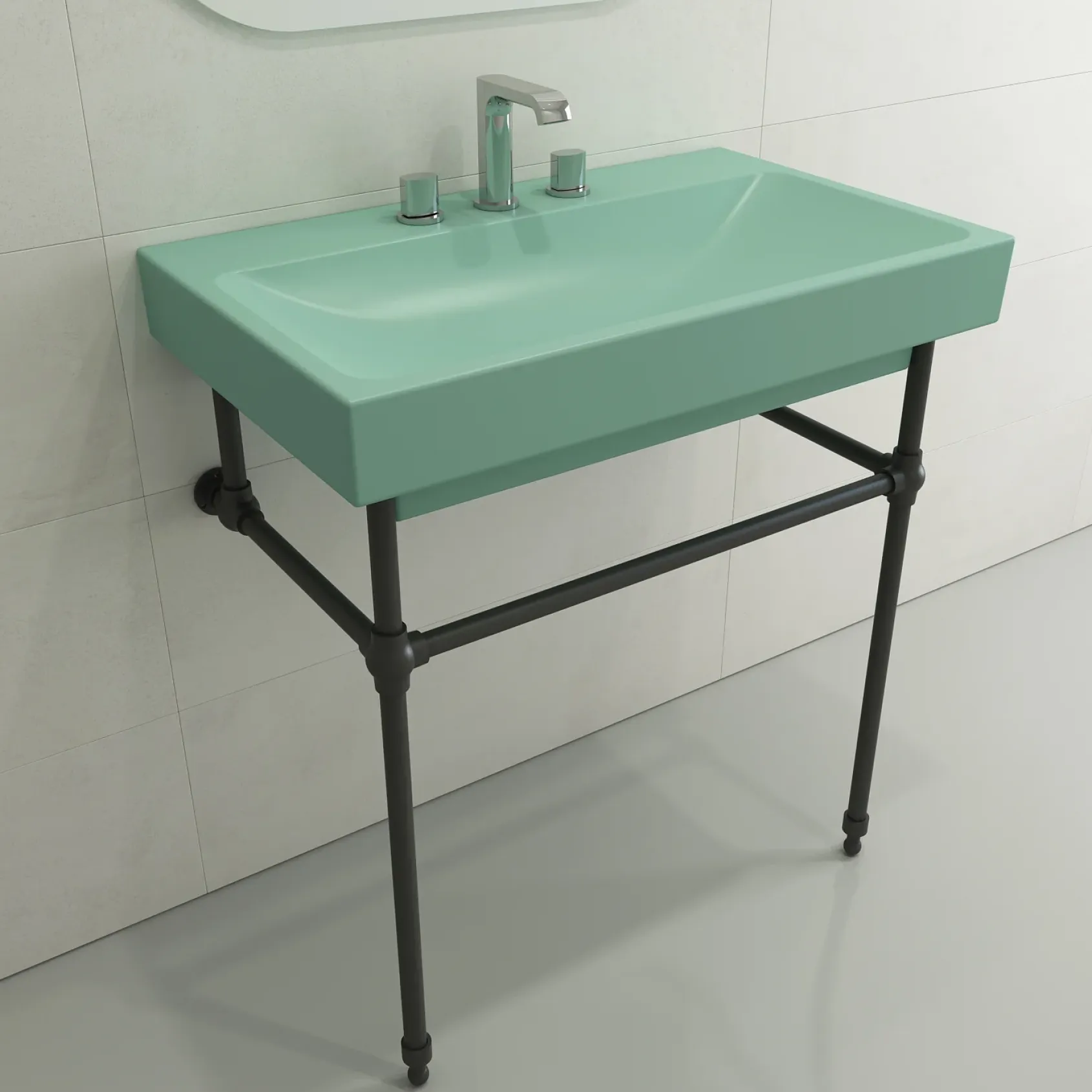 BOCCHI Scala 32" Rectangle Wallmount Fireclay Bathroom Sink, Matte Mint Green, 3 Faucet Hole, 1078-033-0127