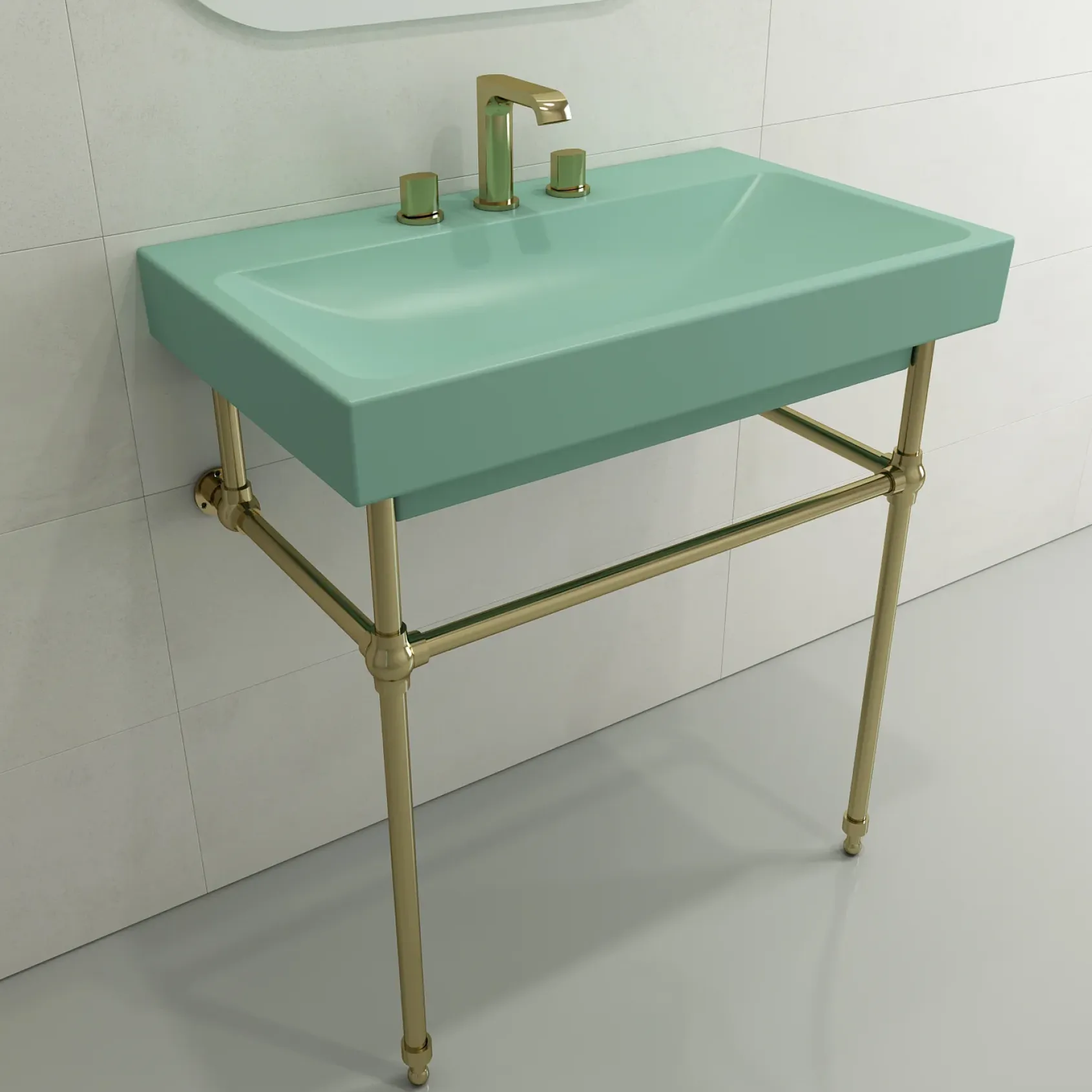BOCCHI Scala 32" Rectangle Wallmount Fireclay Bathroom Sink, Matte Mint Green, 3 Faucet Hole, 1078-033-0127