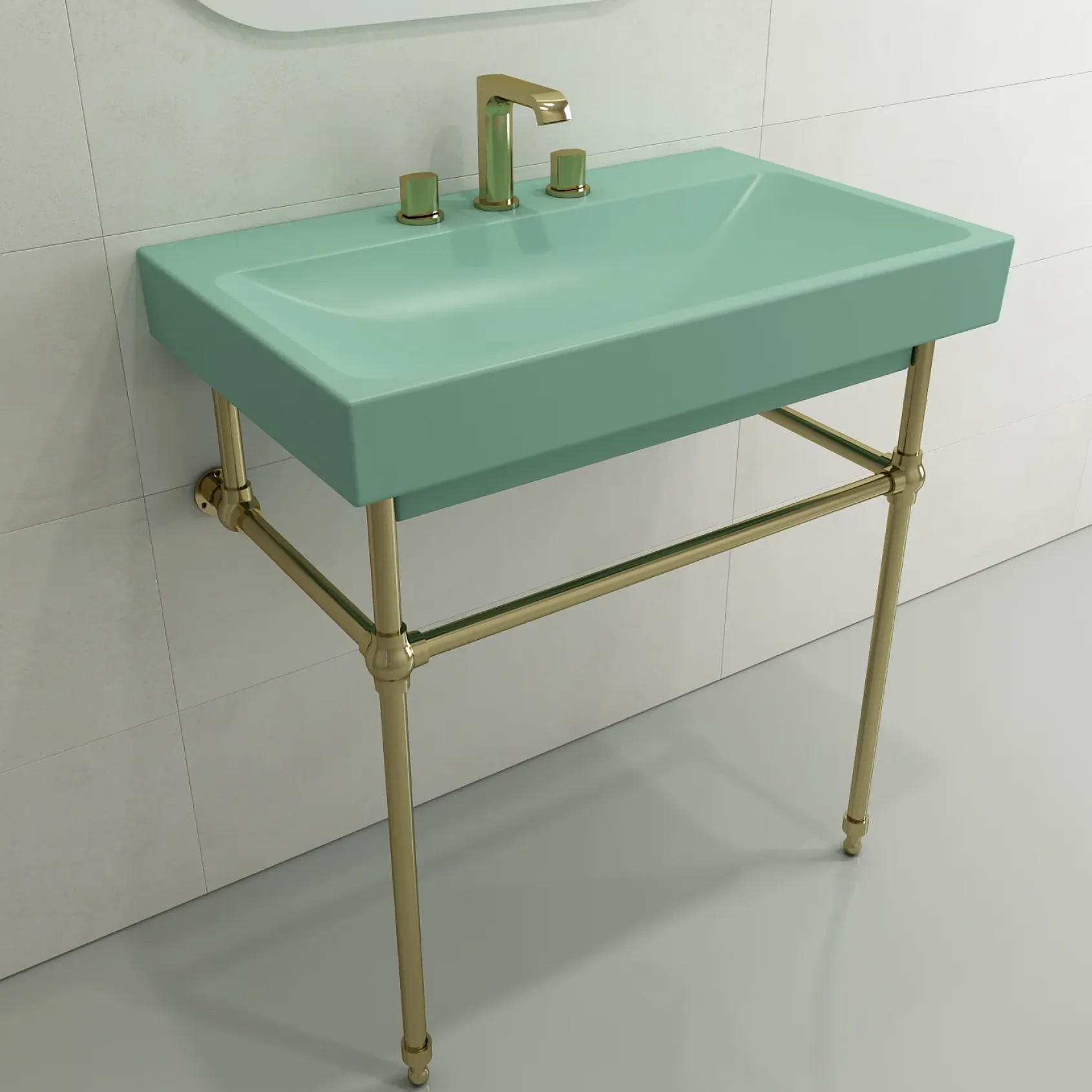 BOCCHI Scala 32" Rectangle Wallmount Fireclay Bathroom Sink, Matte Mint Green, 3 Faucet Hole, 1078-033-0127
