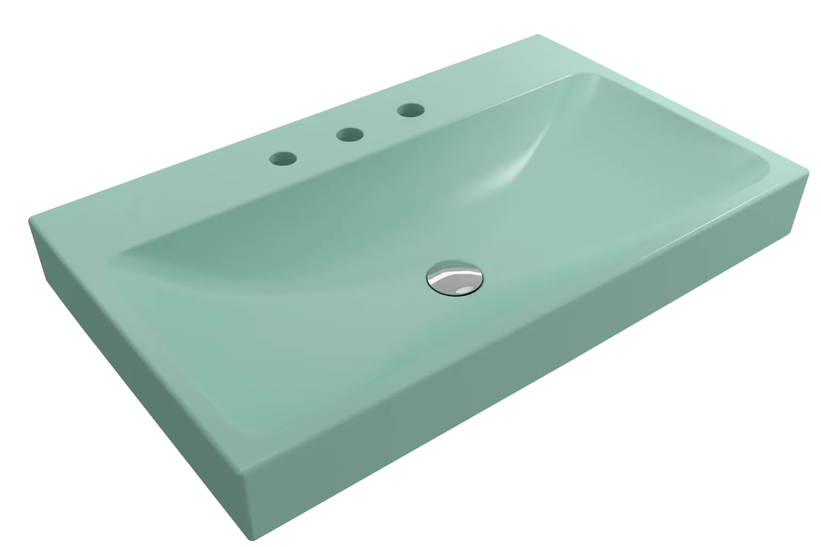 BOCCHI Scala 32" Rectangle Wallmount Fireclay Bathroom Sink, Matte Mint Green, 3 Faucet Hole, 1078-033-0127