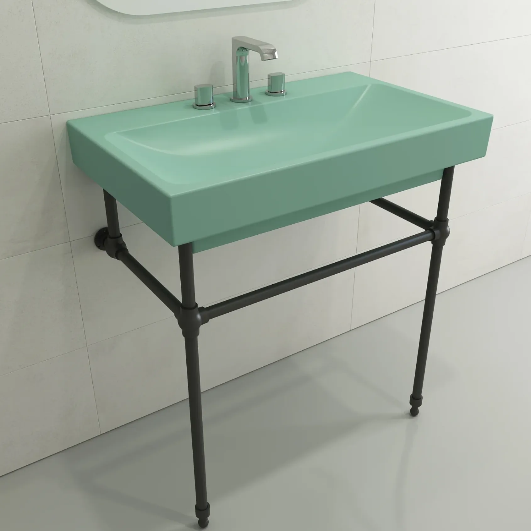 BOCCHI Scala 32" Rectangle Wallmount Fireclay Bathroom Sink, Matte Mint Green, 3 Faucet Hole, 1078-033-0127