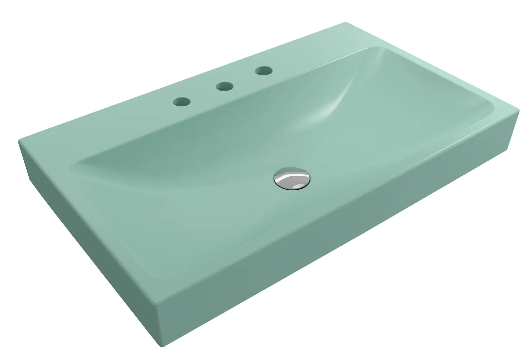 BOCCHI Scala 32" Rectangle Wallmount Fireclay Bathroom Sink, Matte Mint Green, 3 Faucet Hole, 1078-033-0127