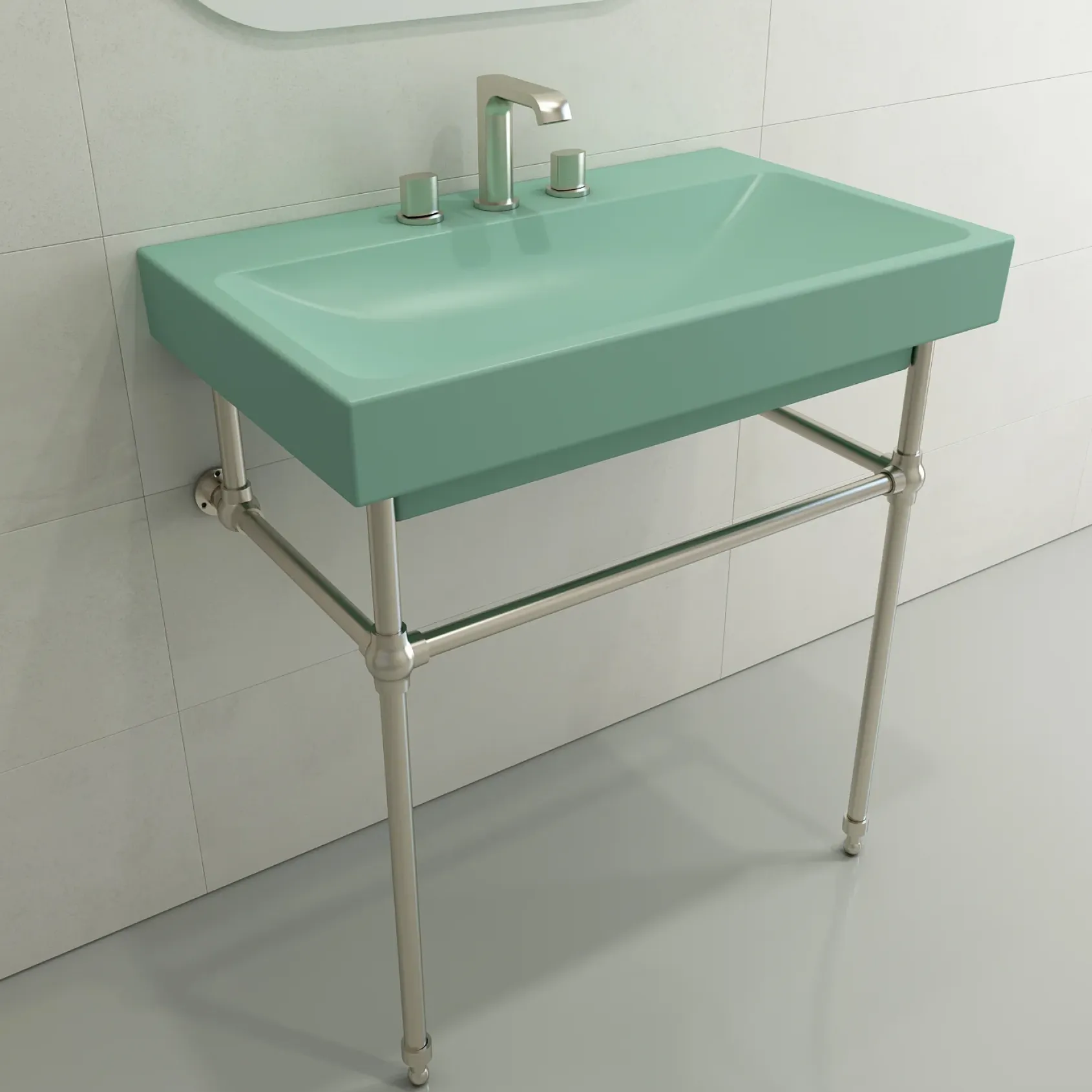 BOCCHI Scala 32" Rectangle Wallmount Fireclay Bathroom Sink, Matte Mint Green, 3 Faucet Hole, 1078-033-0127