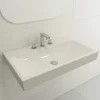 BOCCHI Scala 32" Rectangle Wallmount Fireclay Bathroom Sink, Biscuit, 3 Faucet Hole, 1078-014-0127