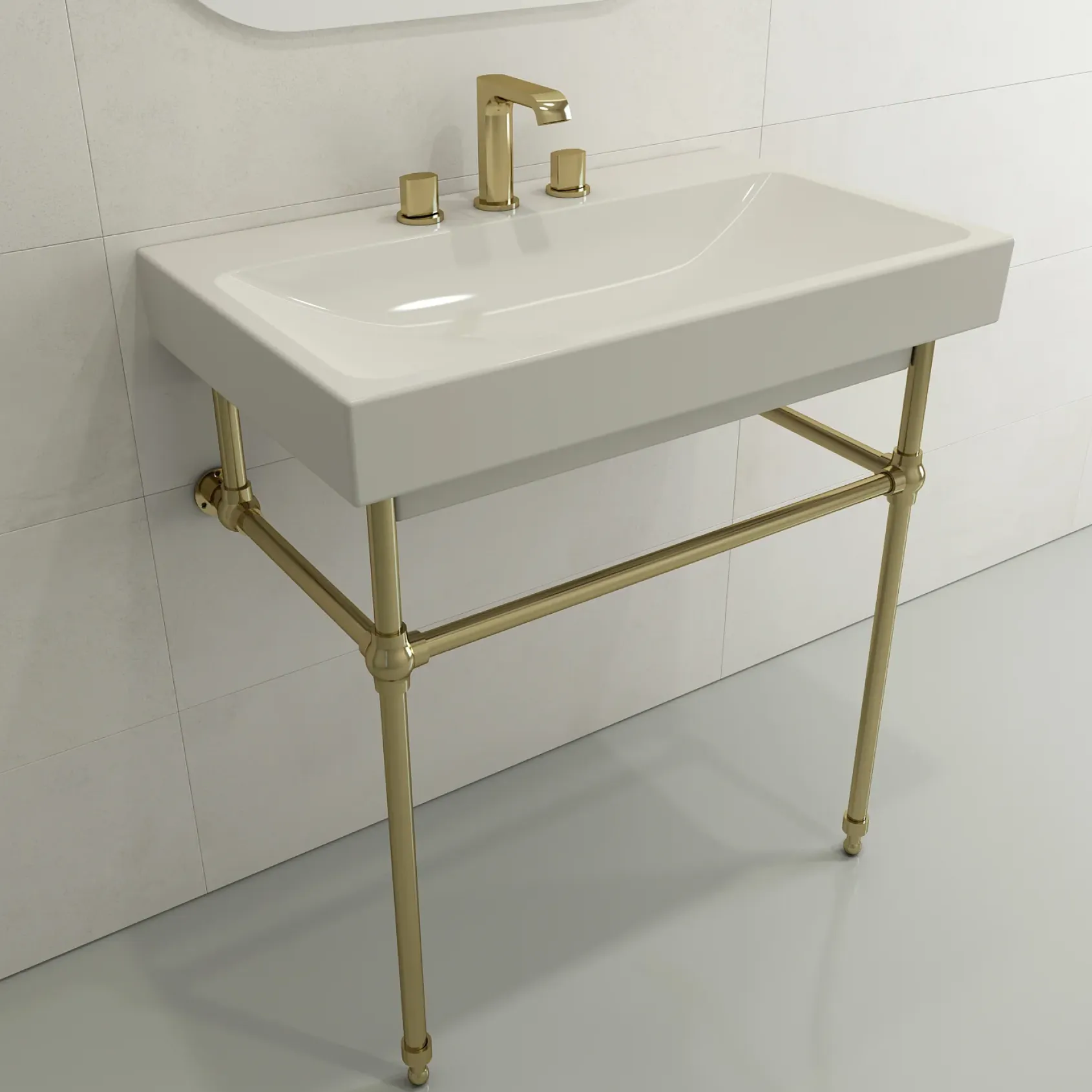 BOCCHI Scala 32" Rectangle Wallmount Fireclay Bathroom Sink, Biscuit, 3 Faucet Hole, 1078-014-0127