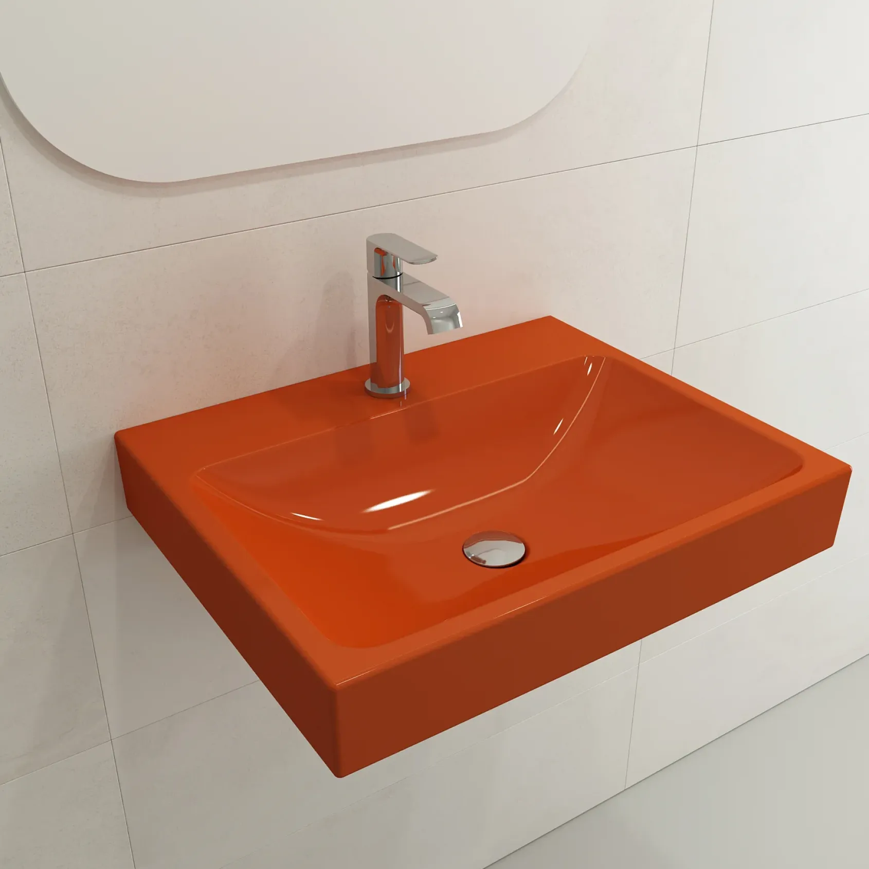 BOCCHI Scala 24" Rectangle Wallmount Fireclay Bathroom Sink, Orange, Single Faucet Hole, 1077-012-0126