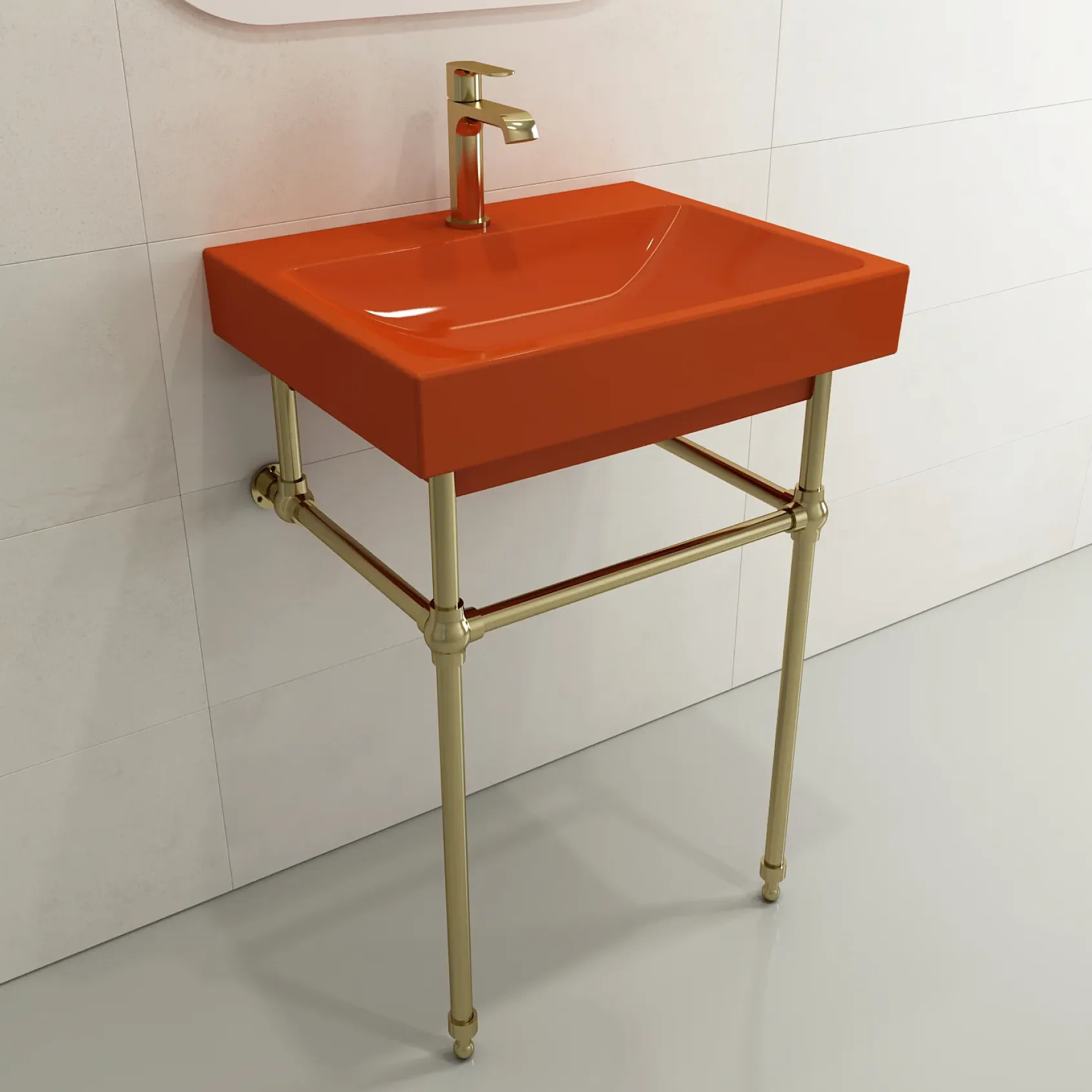 BOCCHI Scala 24" Rectangle Wallmount Fireclay Bathroom Sink, Orange, Single Faucet Hole, 1077-012-0126