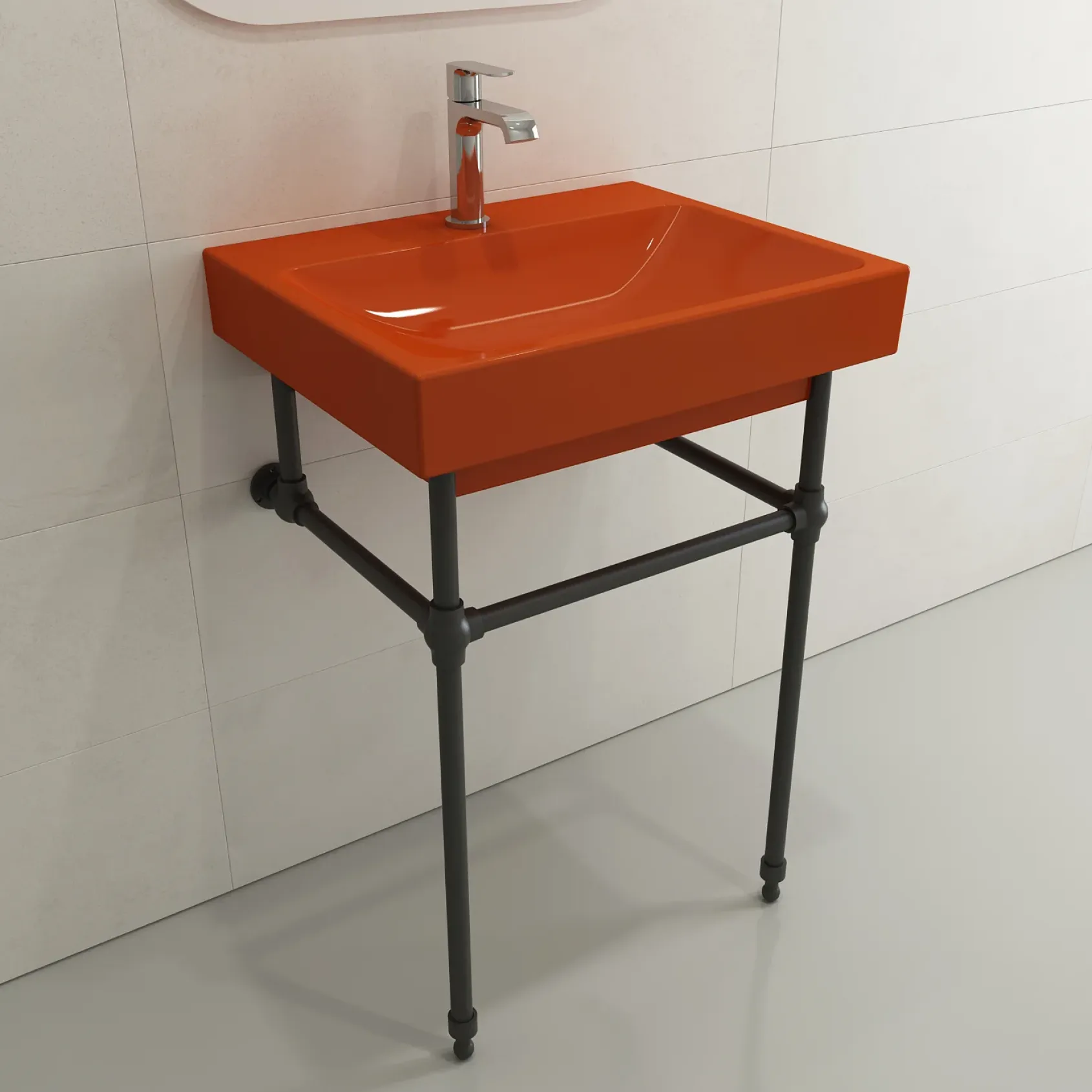 BOCCHI Scala 24" Rectangle Wallmount Fireclay Bathroom Sink, Orange, Single Faucet Hole, 1077-012-0126