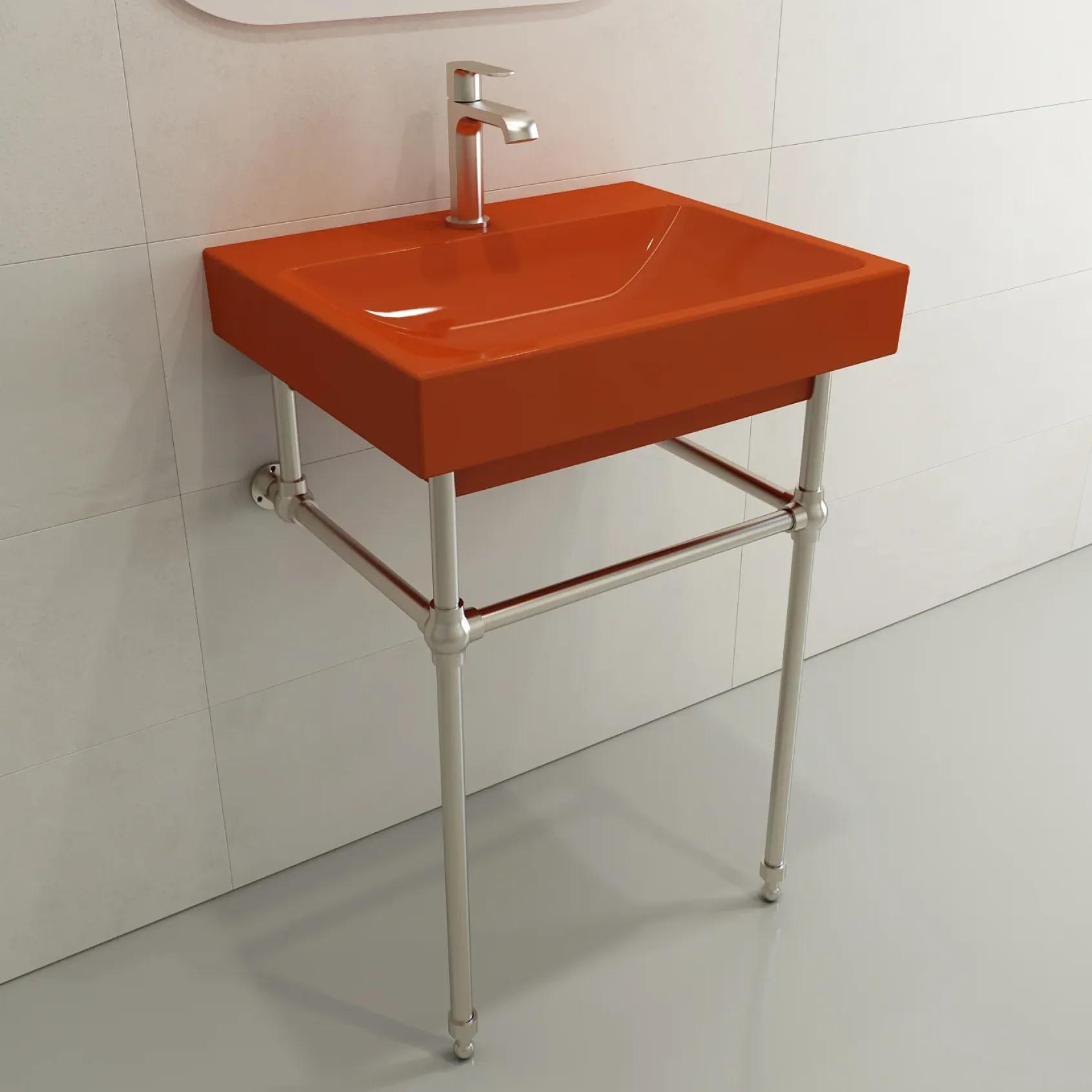 BOCCHI Scala 24" Rectangle Wallmount Fireclay Bathroom Sink, Orange, Single Faucet Hole, 1077-012-0126