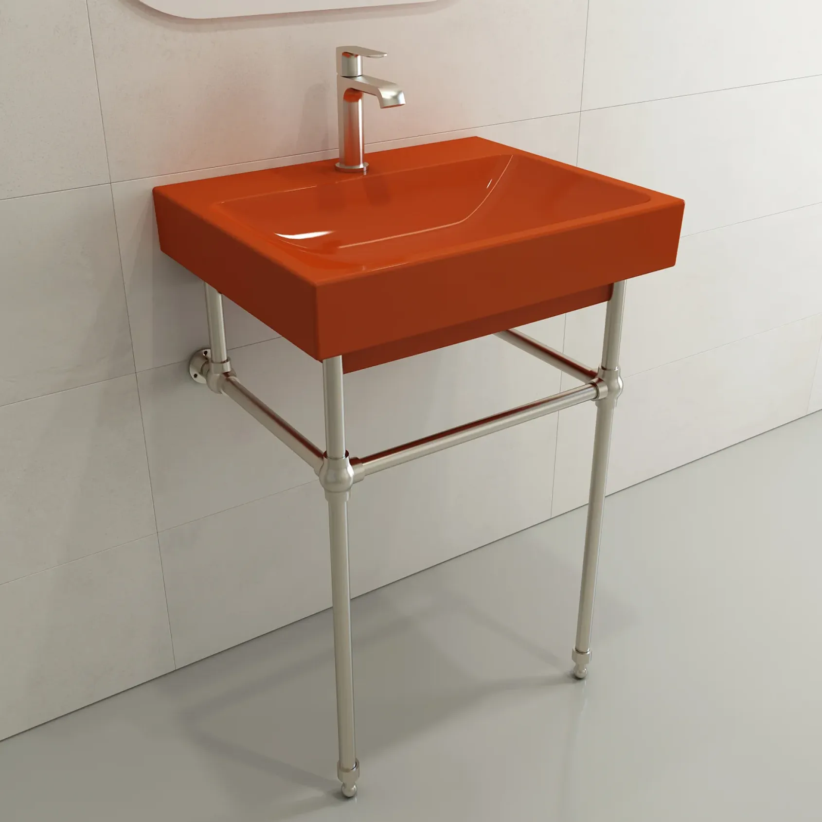 BOCCHI Scala 24" Rectangle Wallmount Fireclay Bathroom Sink, Orange, Single Faucet Hole, 1077-012-0126