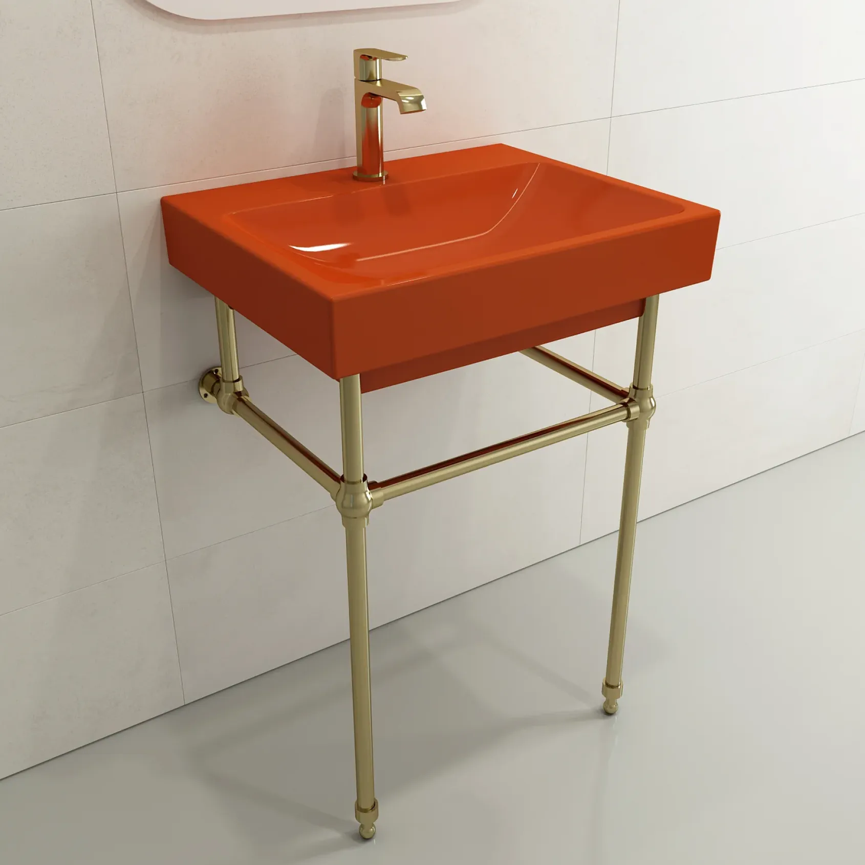 BOCCHI Scala 24" Rectangle Wallmount Fireclay Bathroom Sink, Orange, Single Faucet Hole, 1077-012-0126