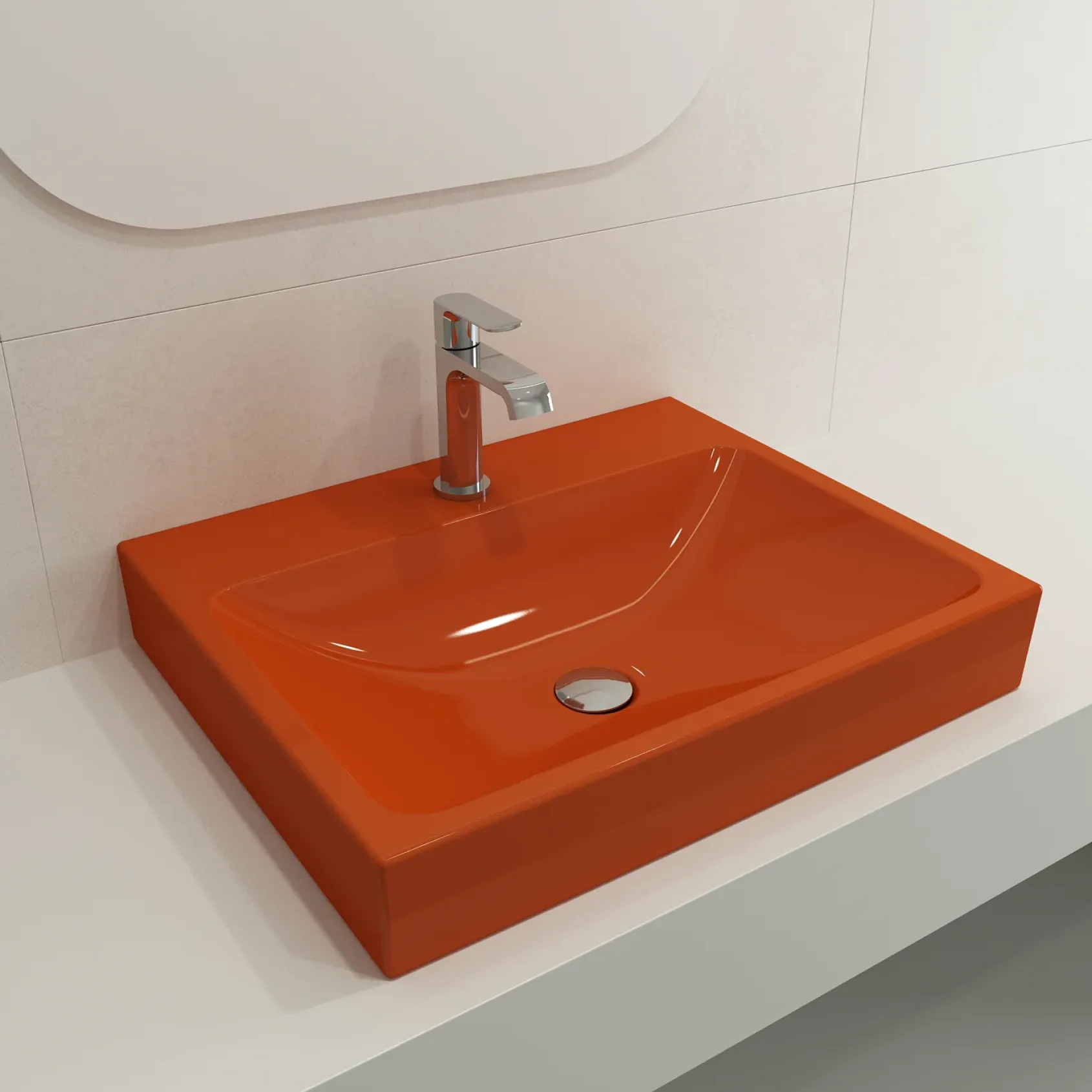 BOCCHI Scala 24" Rectangle Wallmount Fireclay Bathroom Sink, Orange, Single Faucet Hole, 1077-012-0126