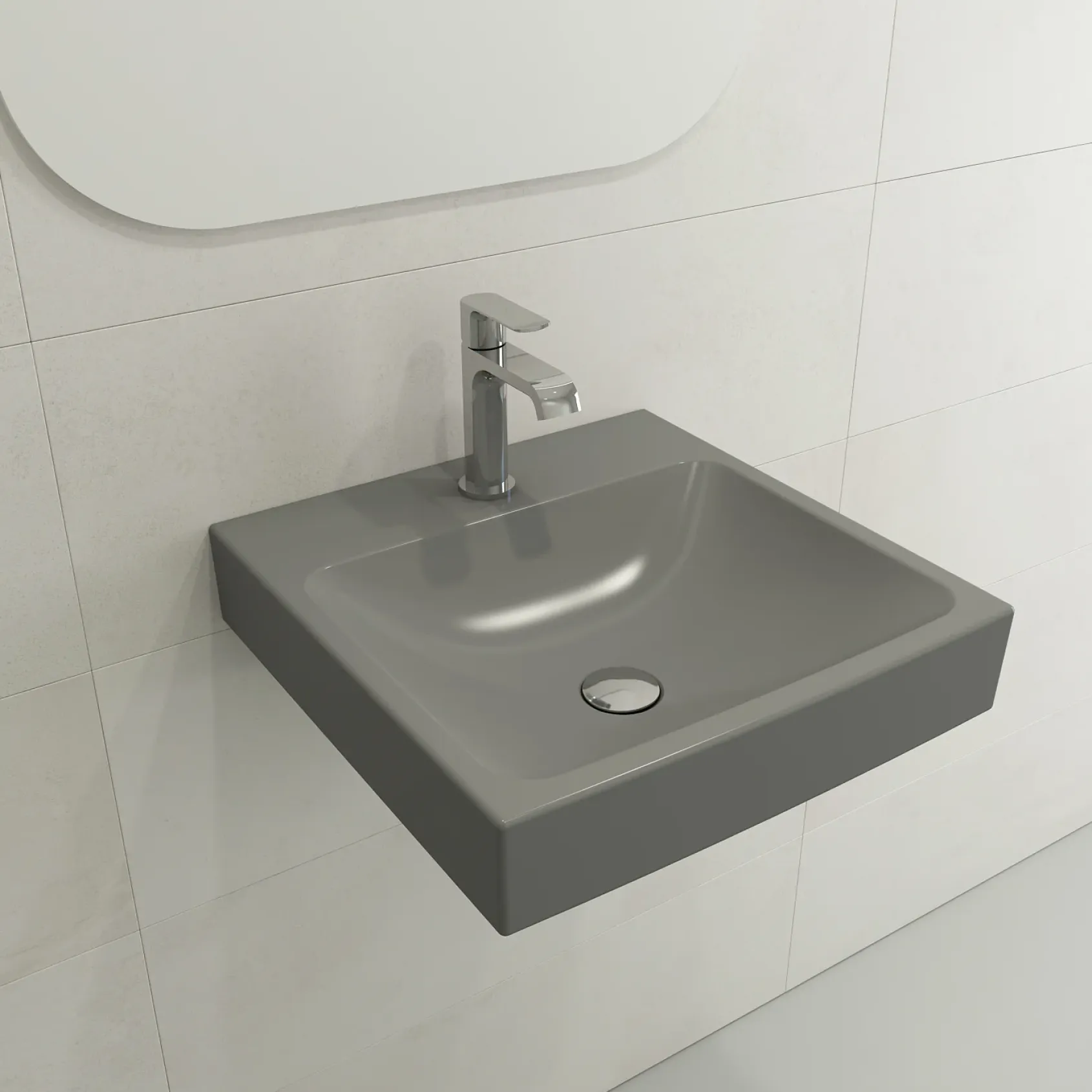 BOCCHI Scala 19" Square Wallmount Fireclay Bathroom Sink, Matte Gray, Single Faucet Hole, 1076-006-0126