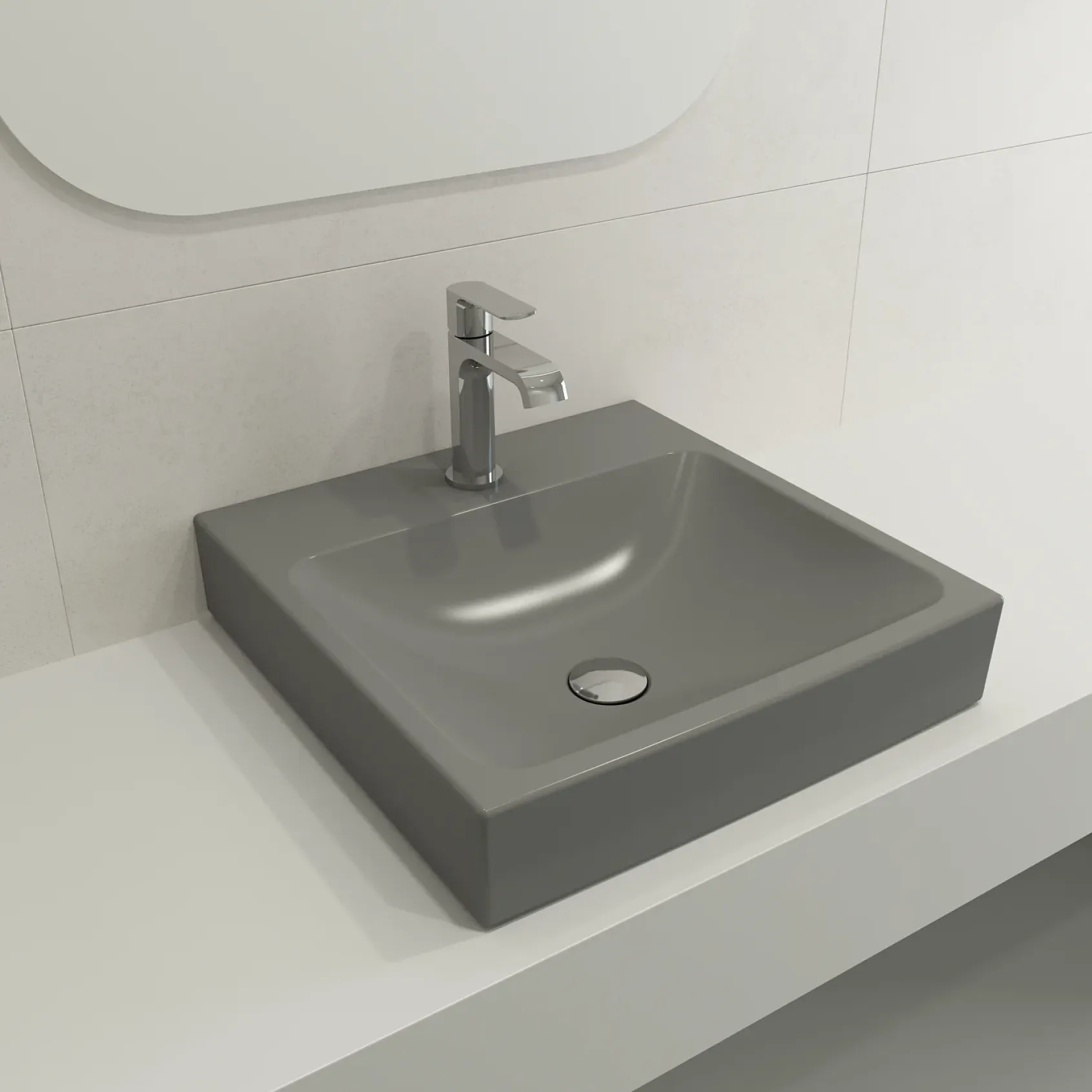 BOCCHI Scala 19" Square Wallmount Fireclay Bathroom Sink, Matte Gray, Single Faucet Hole, 1076-006-0126