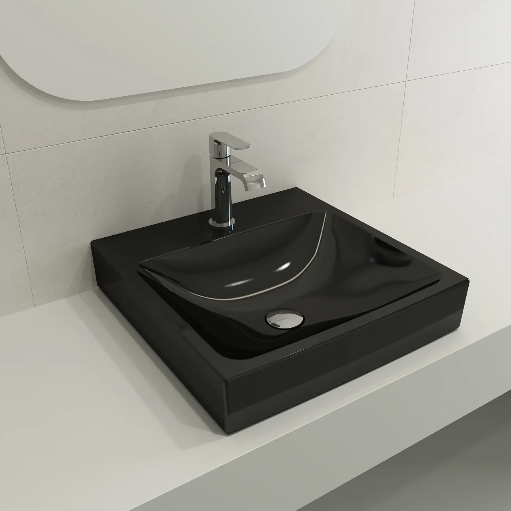 BOCCHI Scala 19" Square Wallmount Fireclay Bathroom Sink, Black, Single Faucet Hole, 1076-005-0126
