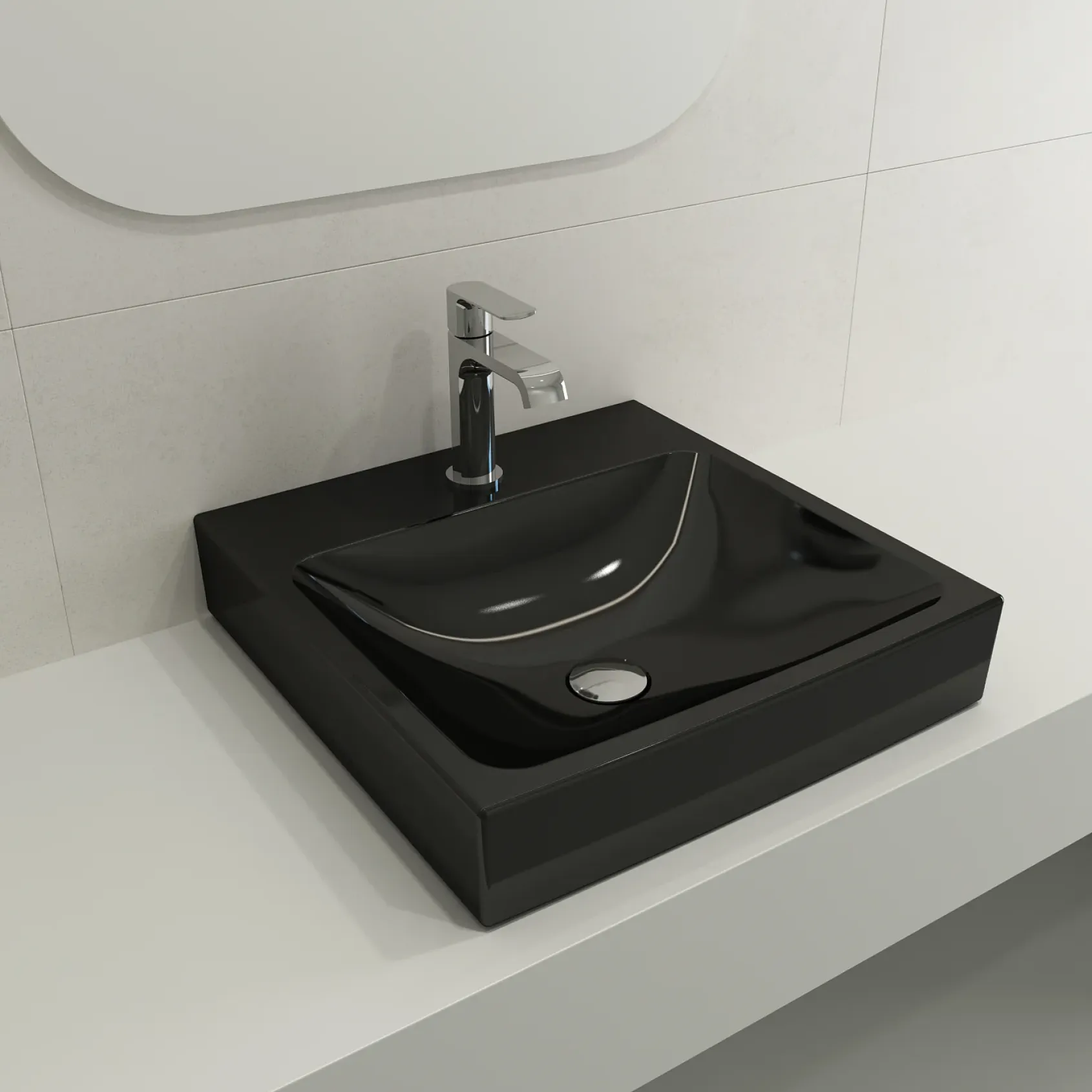 BOCCHI Scala 19" Square Wallmount Fireclay Bathroom Sink, Black, Single Faucet Hole, 1076-005-0126