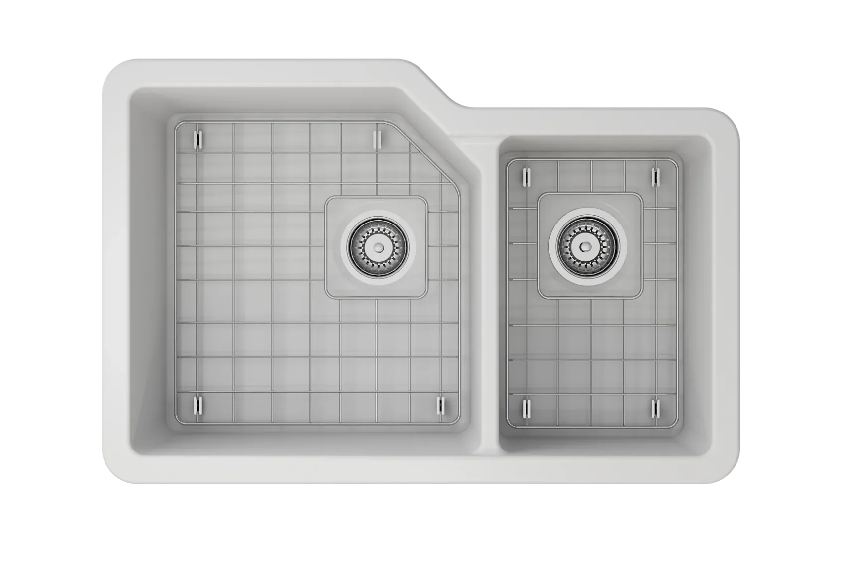 BOCCHI Sotto 33" Dual Mount Fireclay Kitchen Sink with Accessories, 60/40 Double Bowl, Matte White, 1506-002-0120