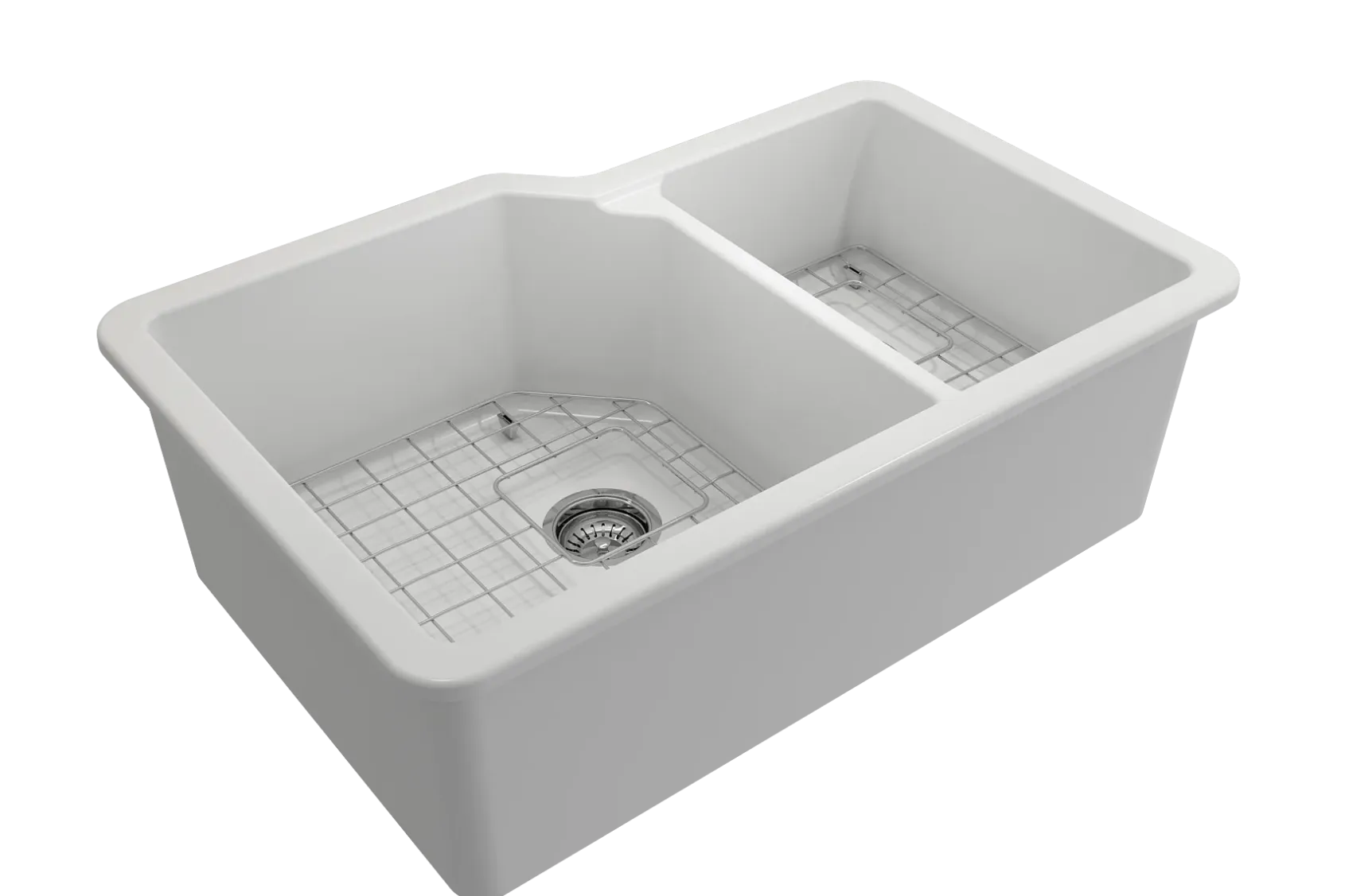 BOCCHI Sotto 33" Dual Mount Fireclay Kitchen Sink with Accessories, 60/40 Double Bowl, Matte White, 1506-002-0120