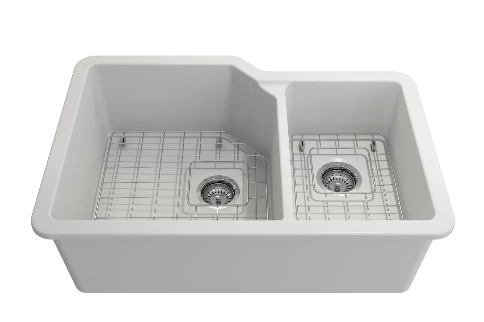 BOCCHI Sotto 33" Dual Mount Fireclay Kitchen Sink with Accessories, 60/40 Double Bowl, Matte White, 1506-002-0120