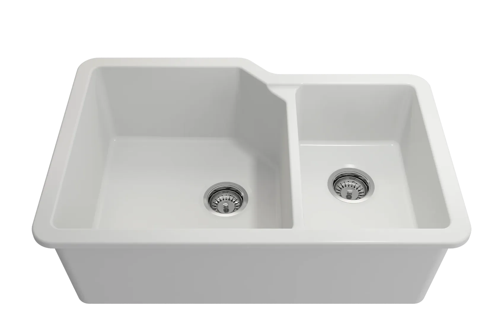 BOCCHI Sotto 33" Dual Mount Fireclay Kitchen Sink with Accessories, 60/40 Double Bowl, Matte White, 1506-002-0120