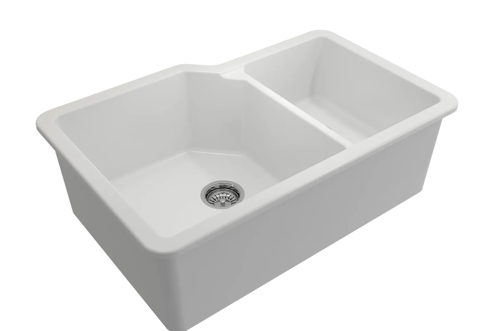 BOCCHI Sotto 33" Dual Mount Fireclay Kitchen Sink with Accessories, 60/40 Double Bowl, Matte White, 1506-002-0120