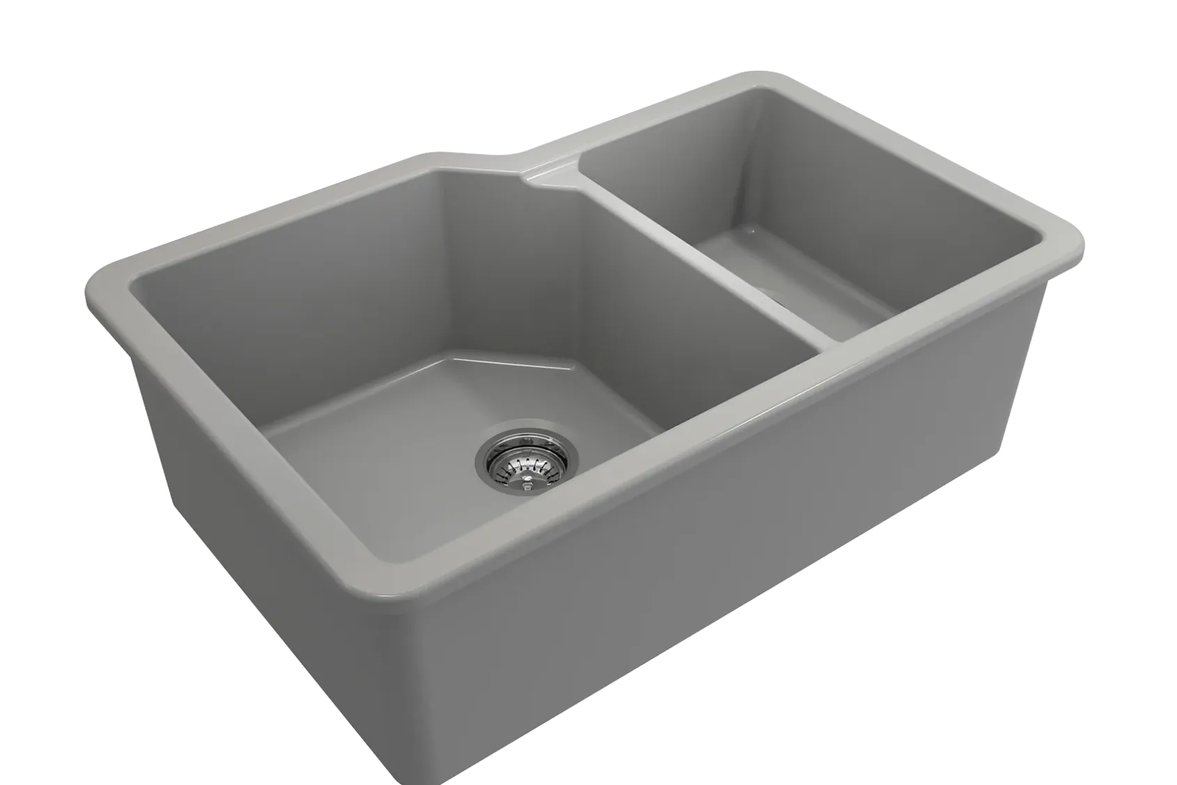 BOCCHI Sotto 33" Dual Mount Fireclay Kitchen Sink with Accessories, 60/40 Double Bowl, Matte Gray, 1506-006-0120