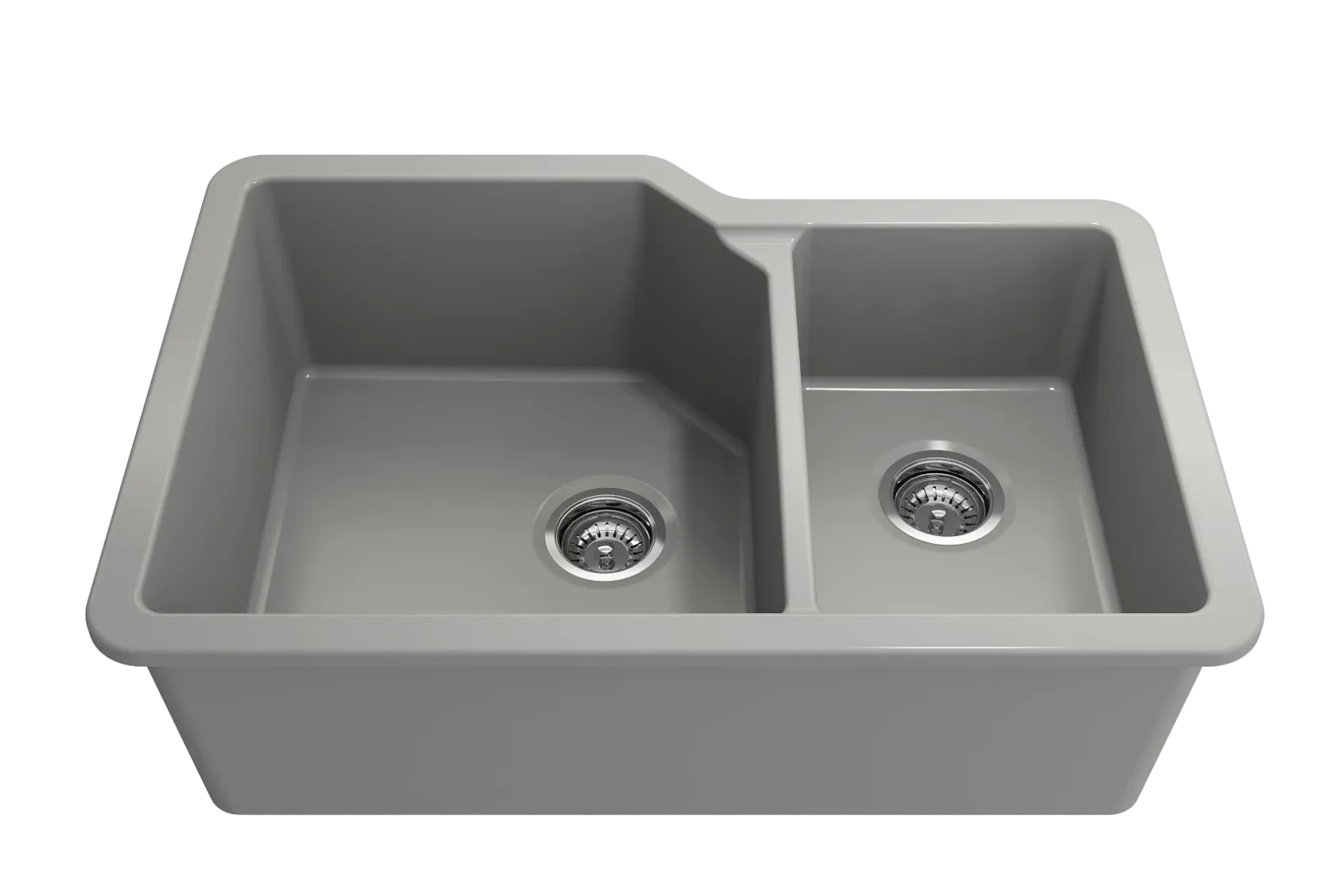 BOCCHI Sotto 33" Dual Mount Fireclay Kitchen Sink with Accessories, 60/40 Double Bowl, Matte Gray, 1506-006-0120