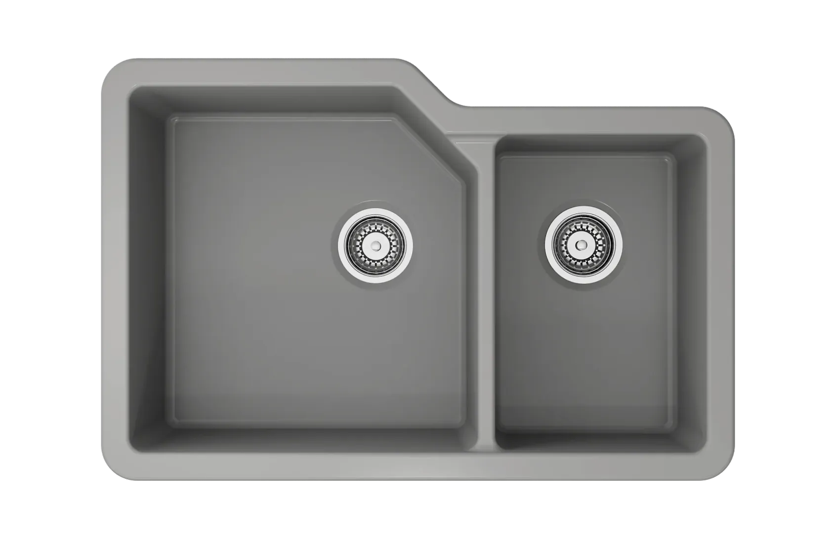 BOCCHI Sotto 33" Dual Mount Fireclay Kitchen Sink with Accessories, 60/40 Double Bowl, Matte Gray, 1506-006-0120