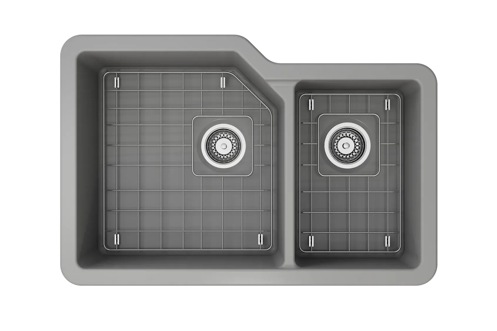 BOCCHI Sotto 33" Dual Mount Fireclay Kitchen Sink with Accessories, 60/40 Double Bowl, Matte Gray, 1506-006-0120