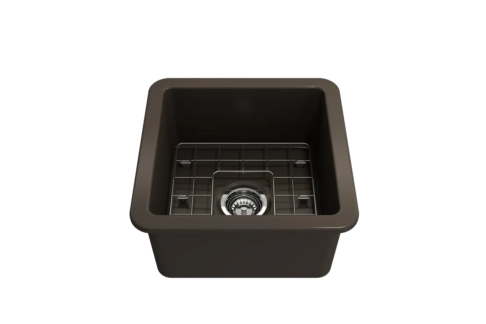 BOCCHI Sotto 18" Fireclay Undermount Single Bowl Bar Sink with Protective Bottom Grid and Strainer, Matte Brown, 1359-025-0120