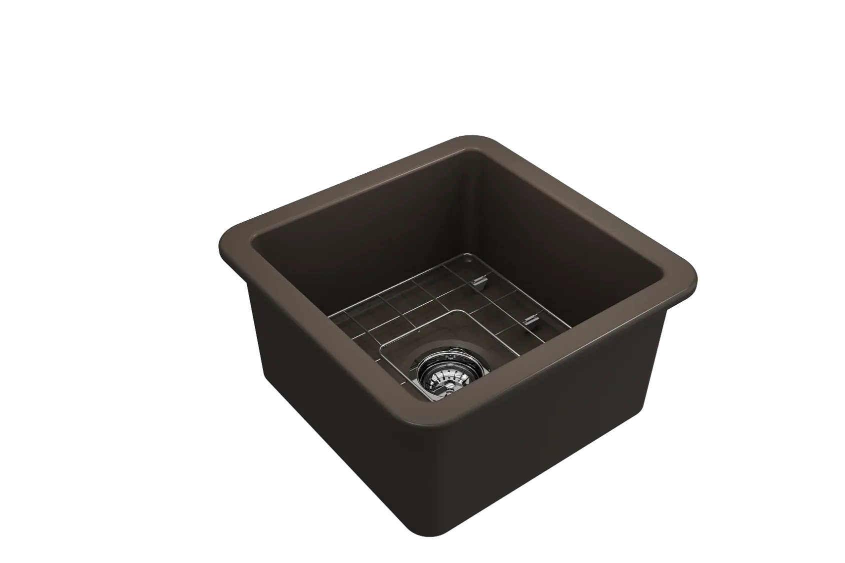 BOCCHI Sotto 18" Fireclay Undermount Single Bowl Bar Sink with Protective Bottom Grid and Strainer, Matte Brown, 1359-025-0120