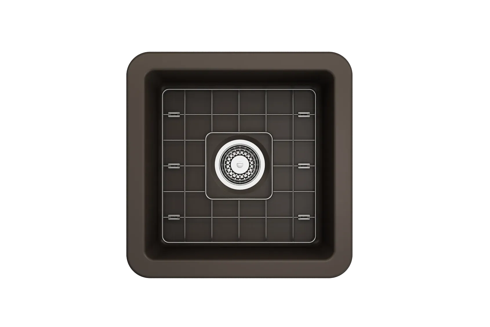 BOCCHI Sotto 18" Fireclay Undermount Single Bowl Bar Sink with Protective Bottom Grid and Strainer, Matte Brown, 1359-025-0120