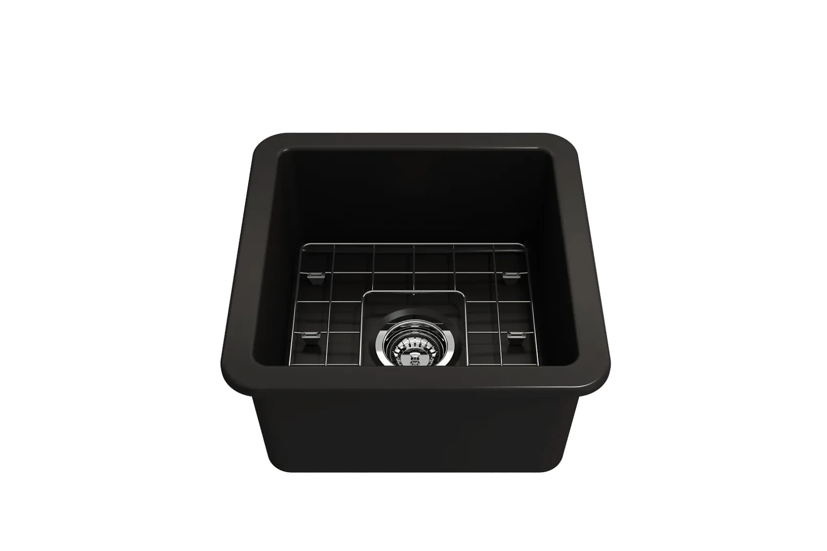 BOCCHI Sotto 18" Fireclay Undermount Single Bowl Bar Sink with Protective Bottom Grid and Strainer, Matte Black, 1359-004-0120